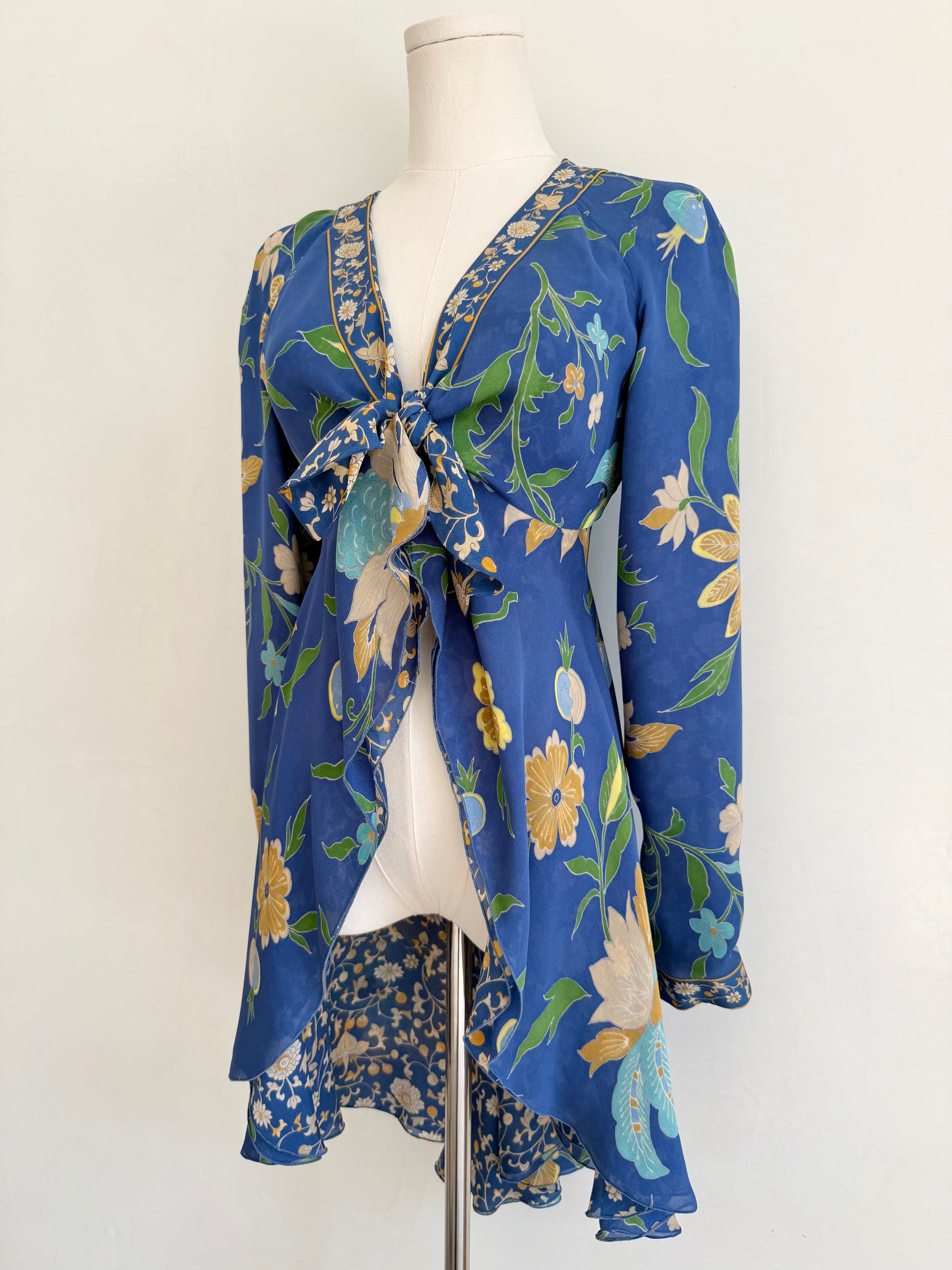 S/S 2006 Blue Floral Print Asymmetrical Blouse