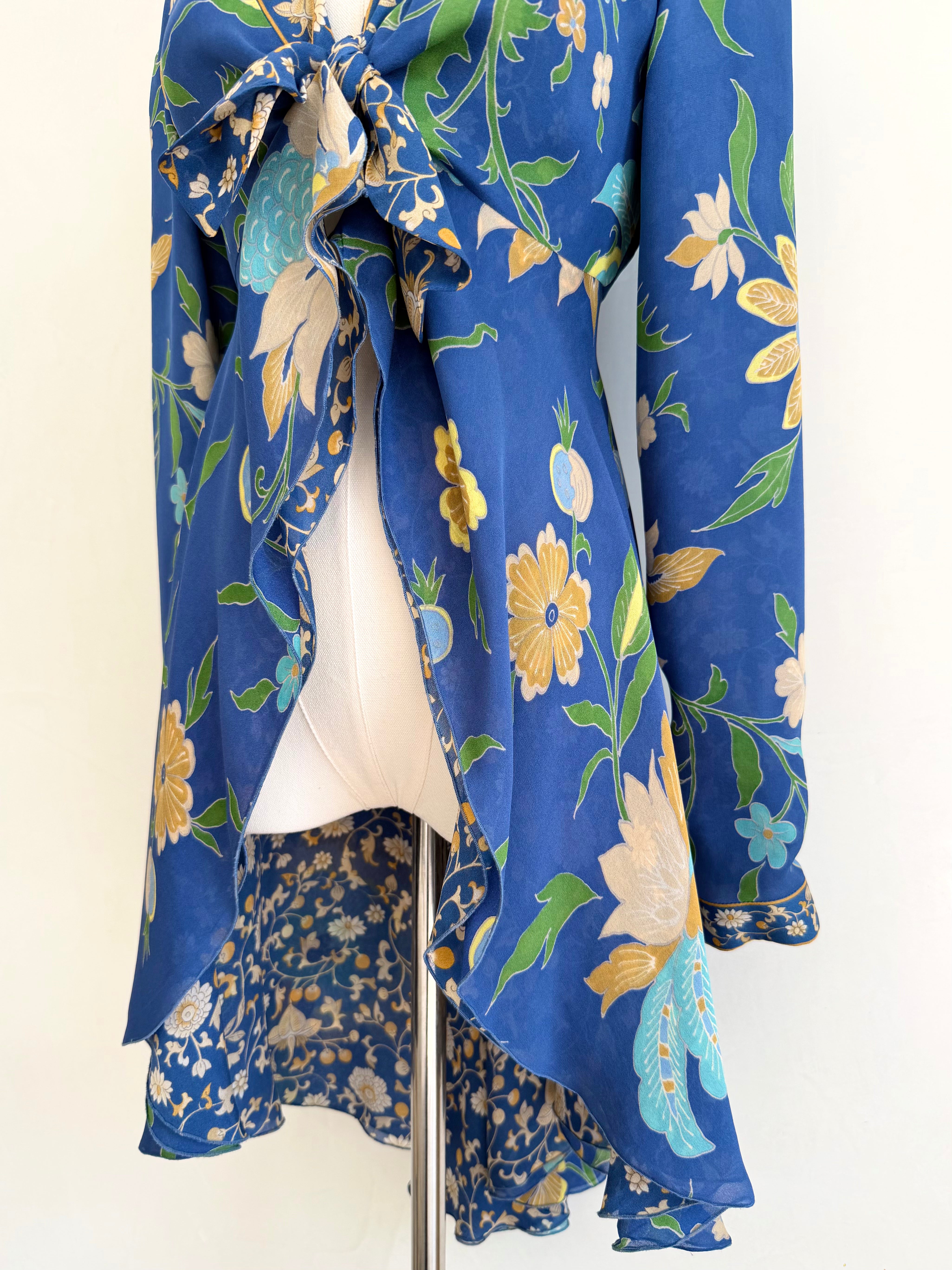 S/S 2006 Blue Floral Print Asymmetrical Blouse