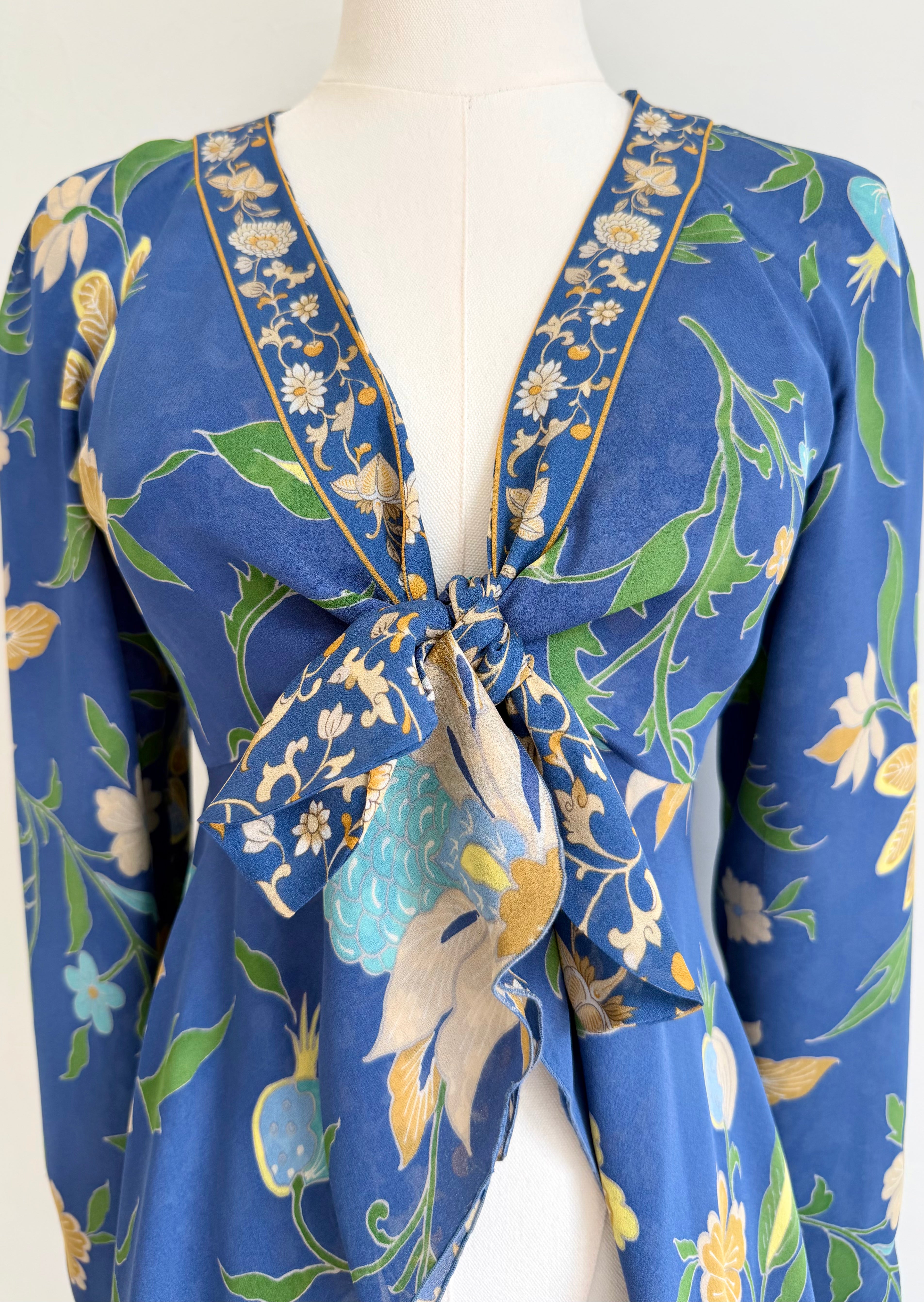 S/S 2006 Blue Floral Print Asymmetrical Blouse