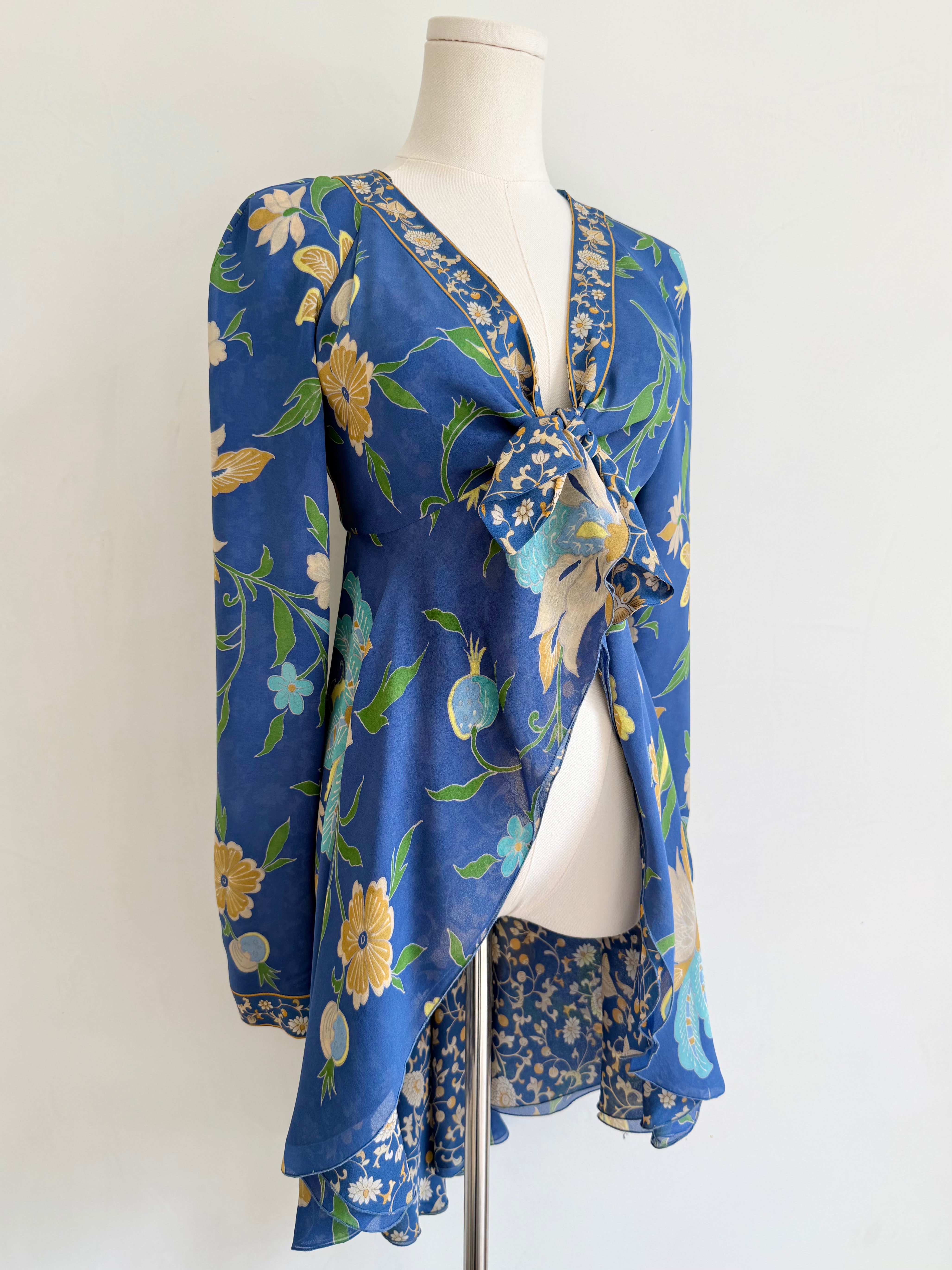 S/S 2006 Blue Floral Print Asymmetrical Blouse