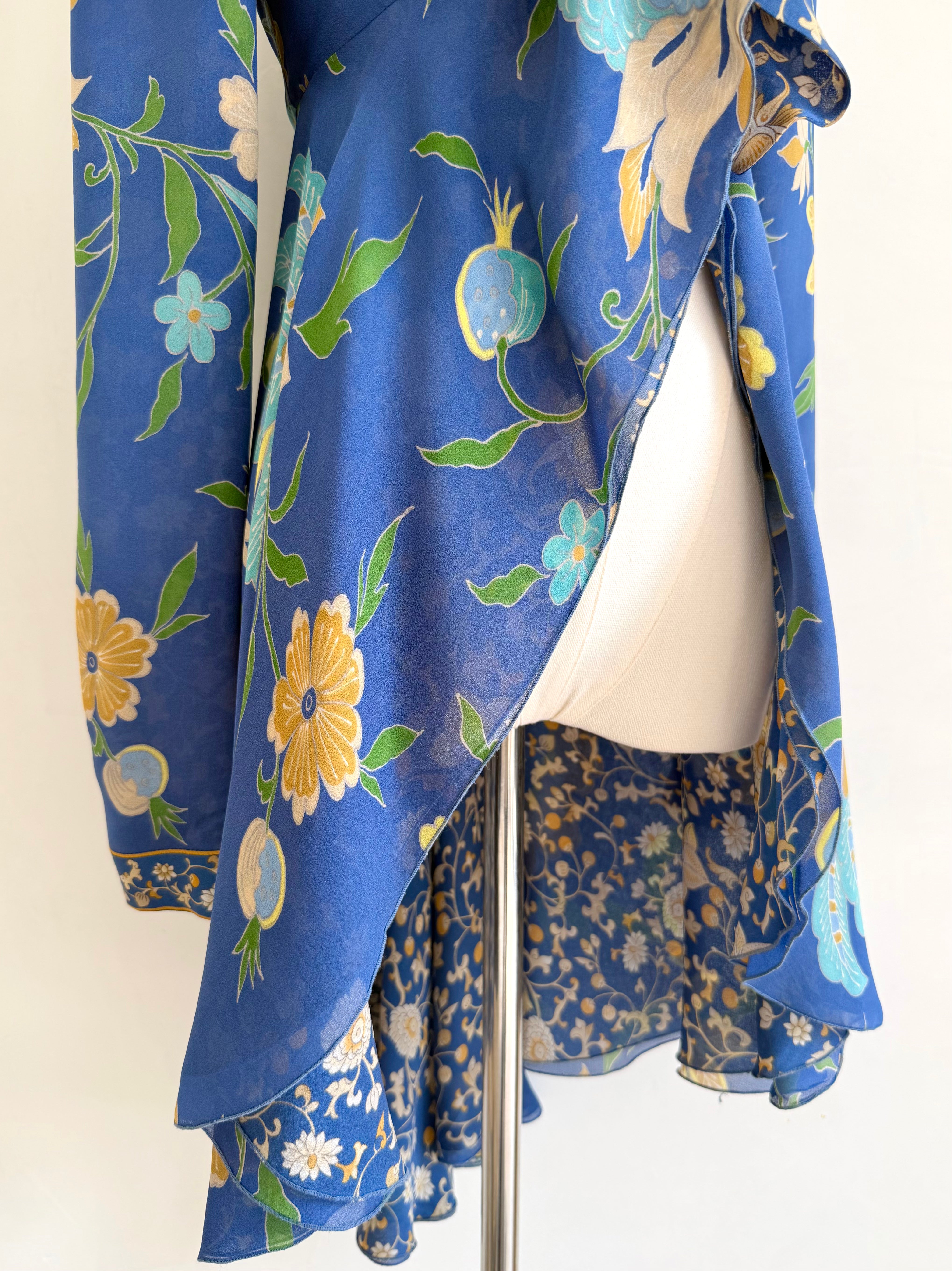 S/S 2006 Blue Floral Print Asymmetrical Blouse