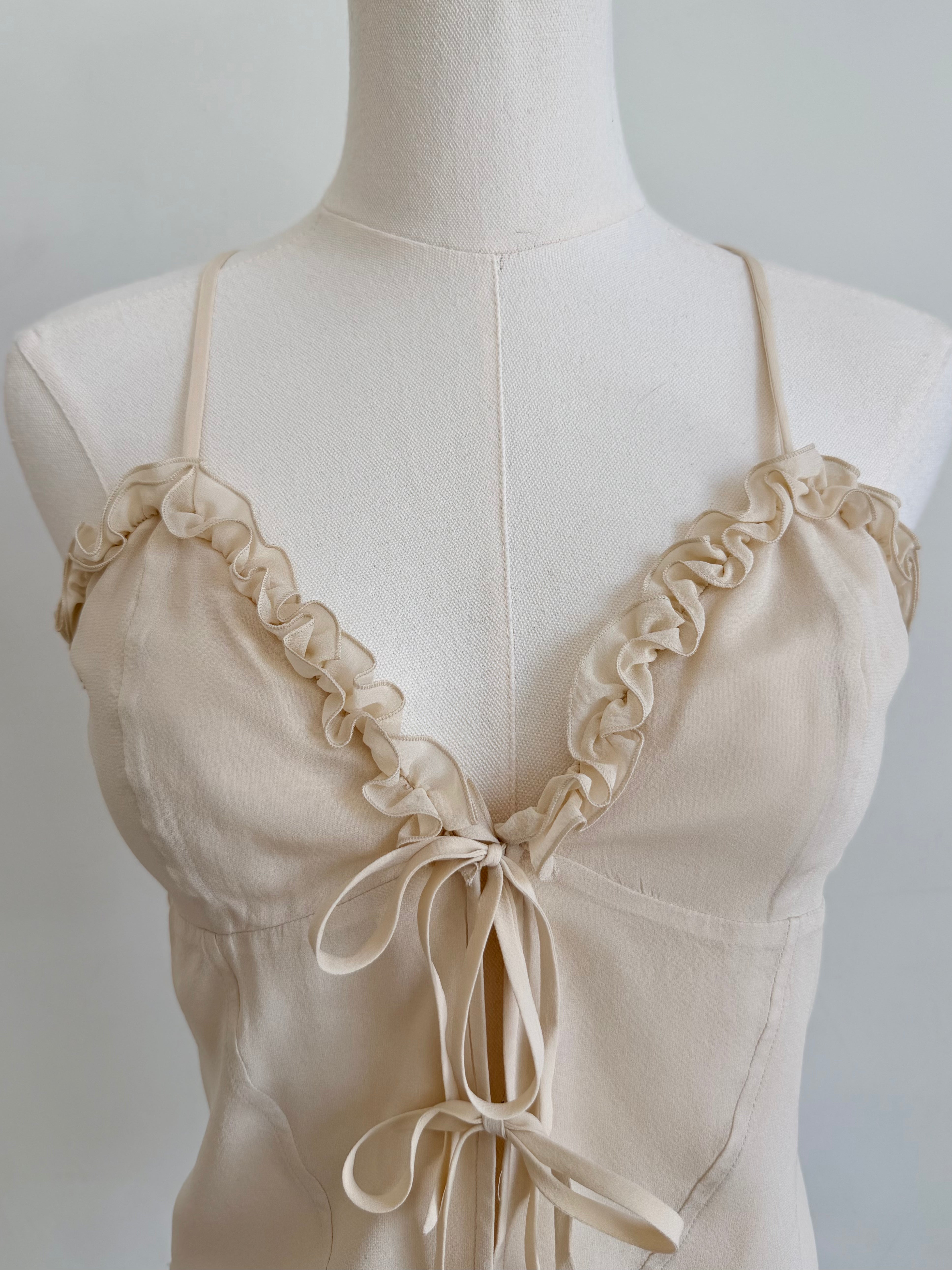 Ivory Ruffle & Lace-Up Camisole Top