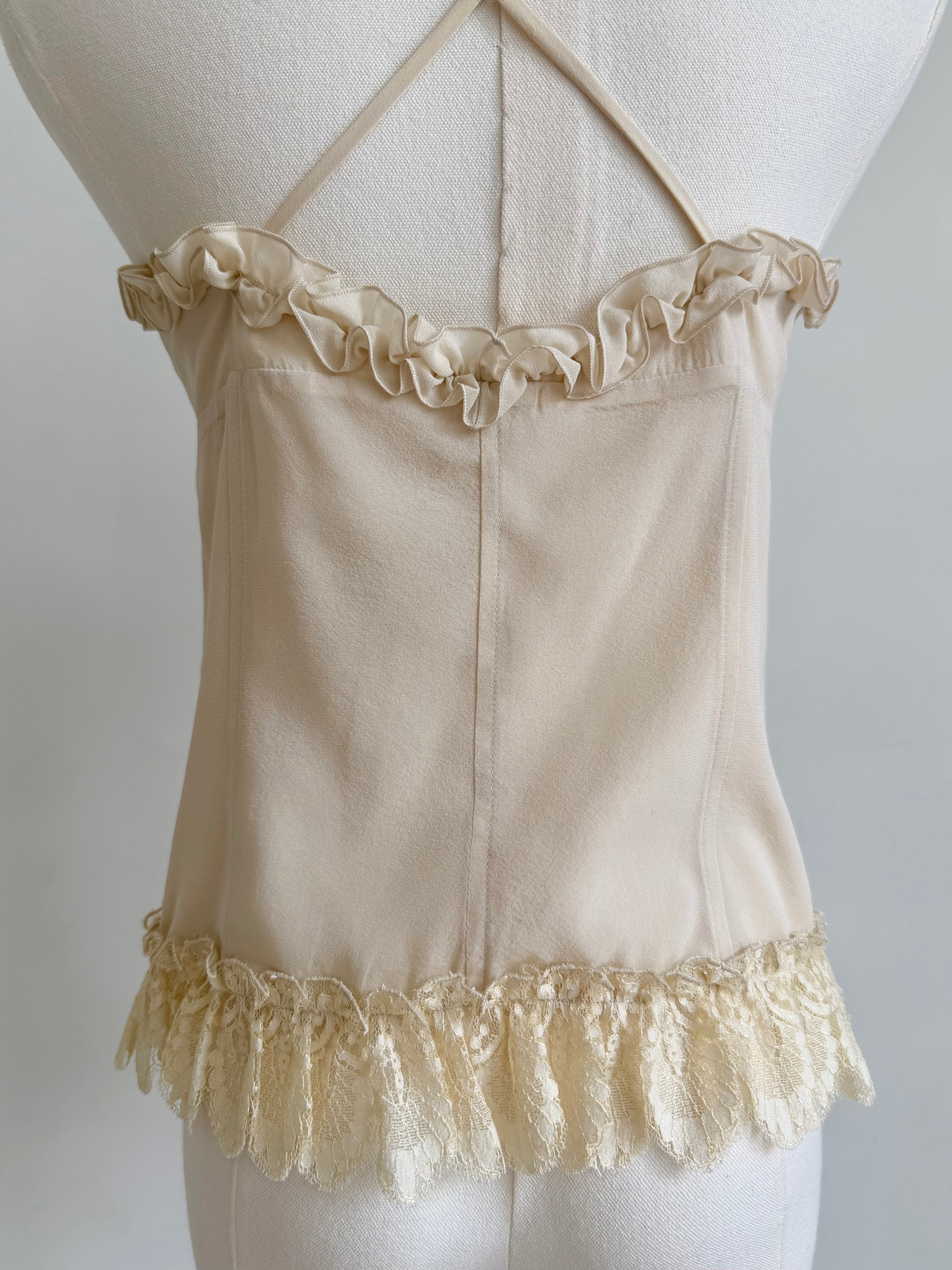 Ivory Ruffle & Lace-Up Camisole Top