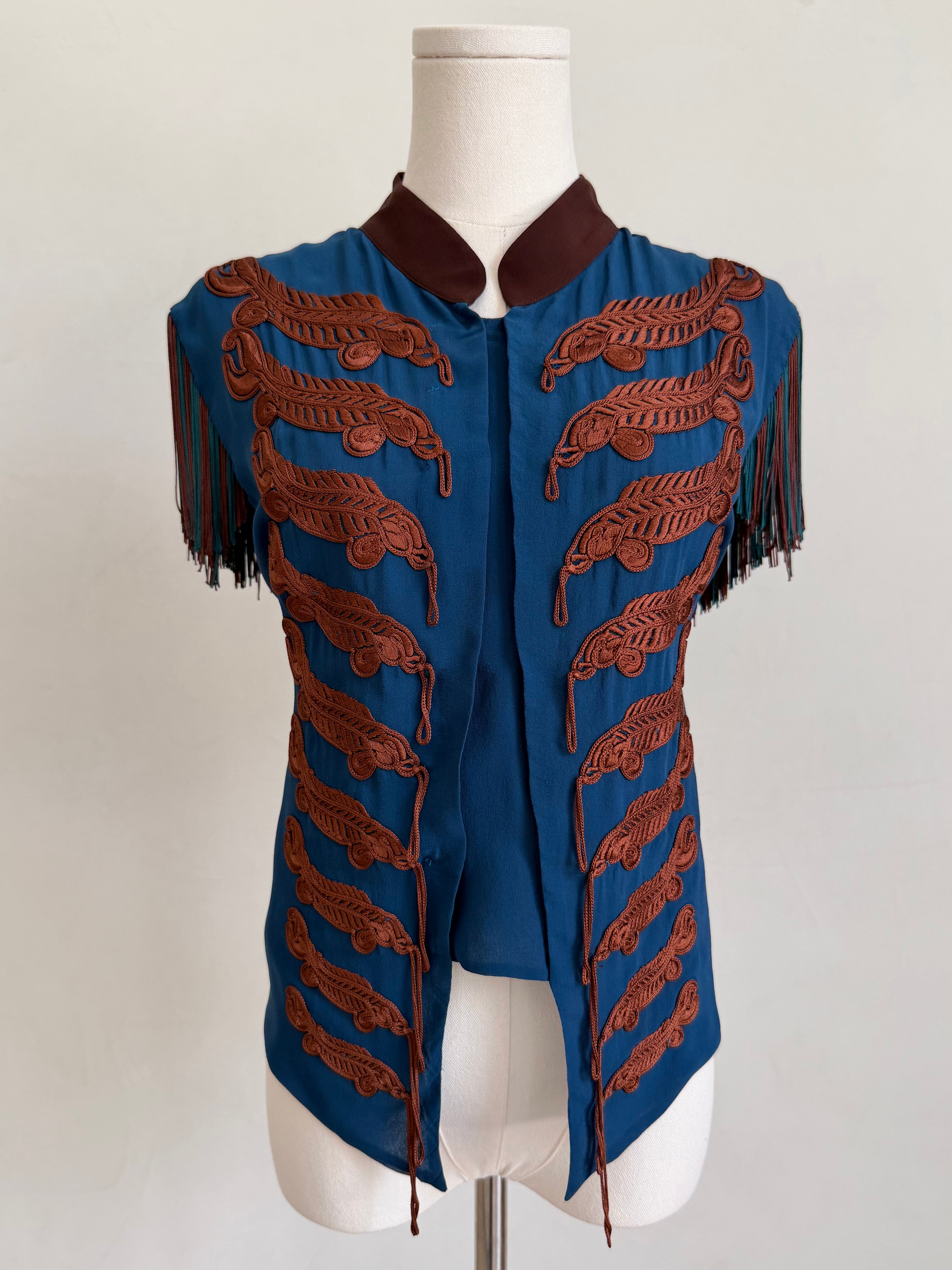 S/S 2008 Silk Military Fringe Embroidered Top