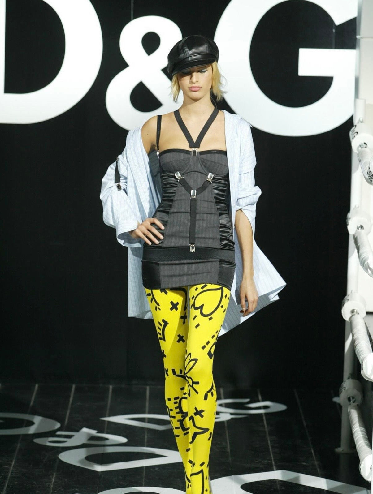 Dark Grey & Black Pinstripe Corset with Suspender Straps