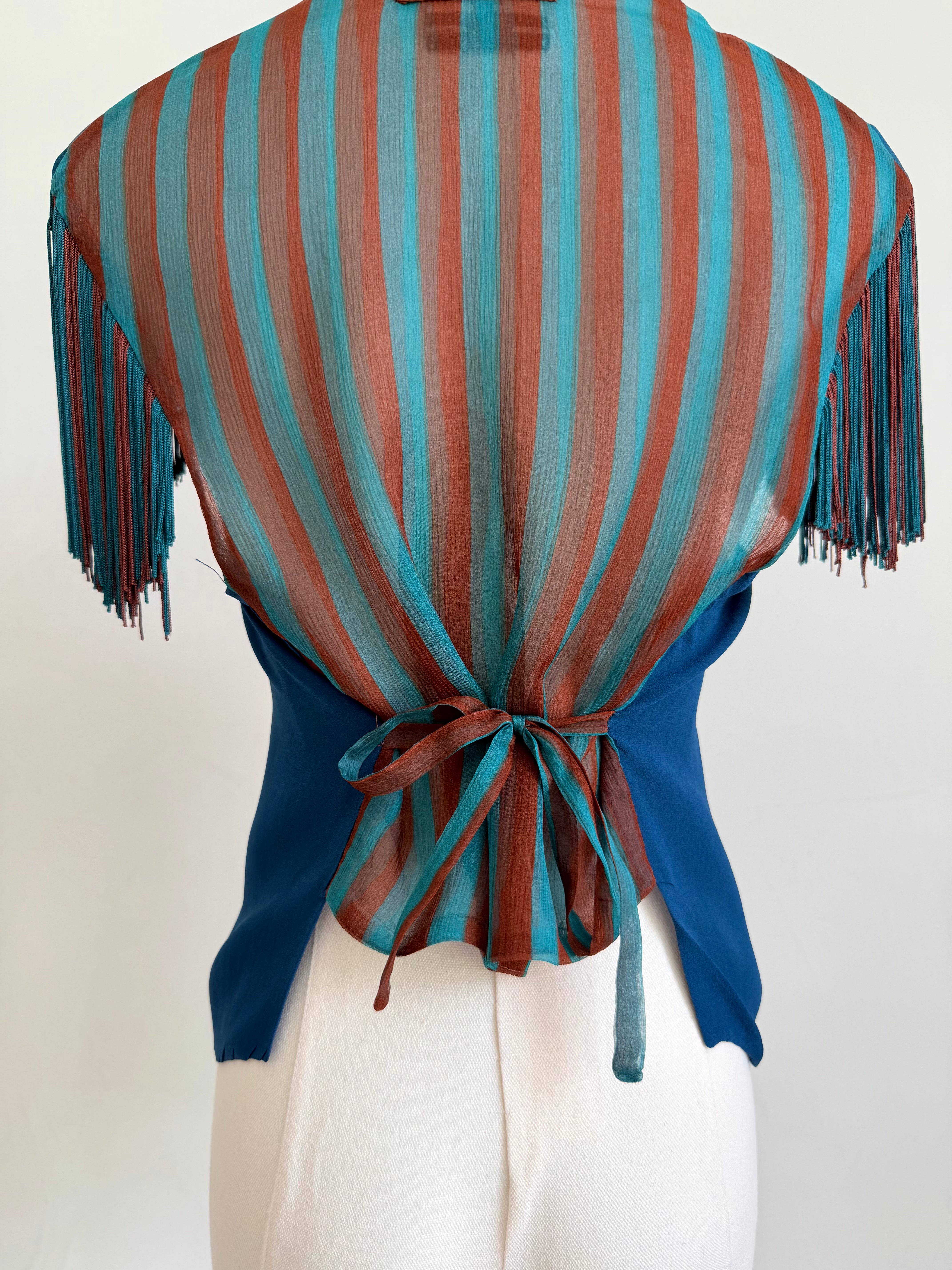 S/S 2008 Silk Military Fringe Embroidered Top