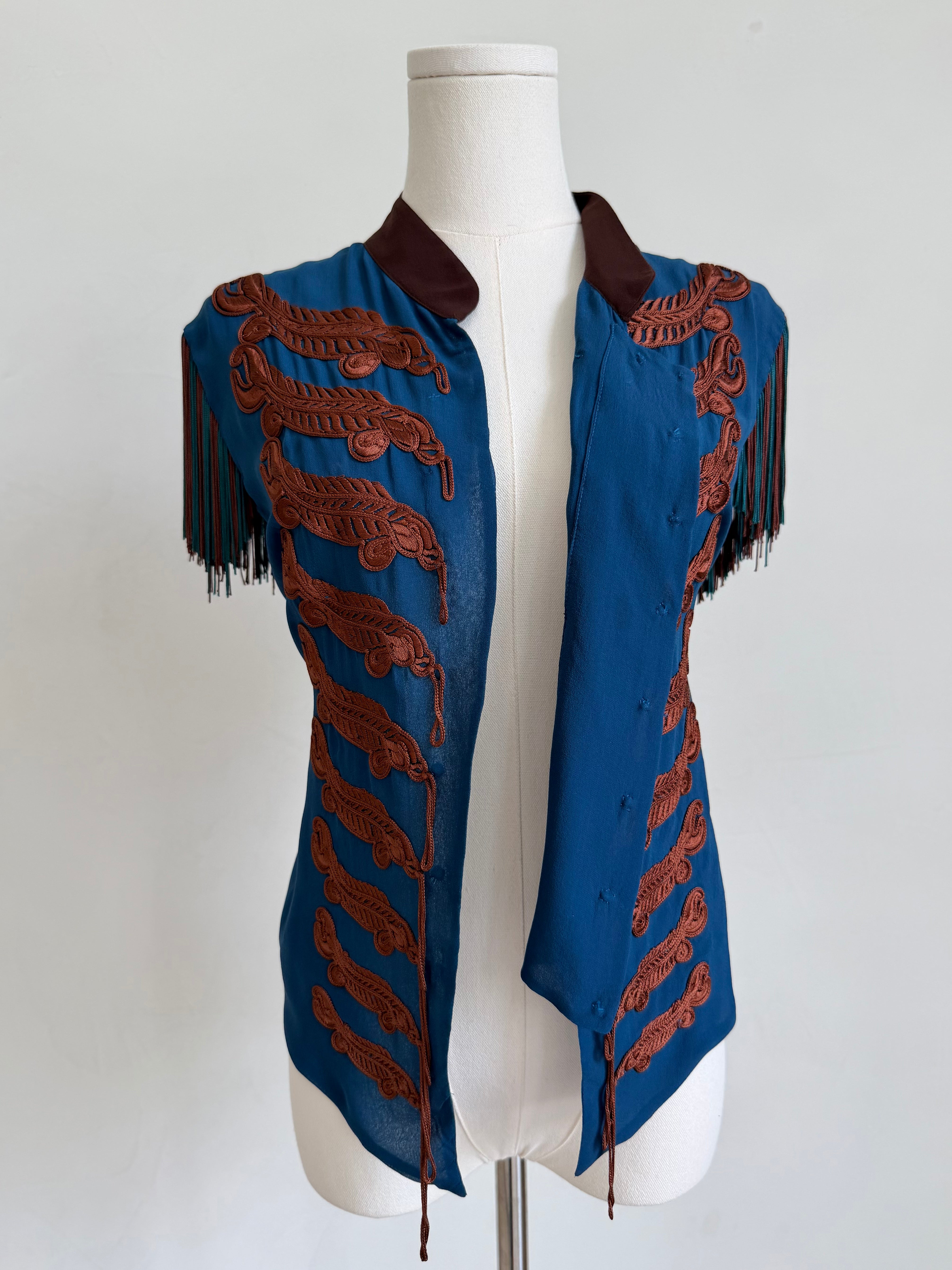 S/S 2008 Silk Military Fringe Embroidered Top