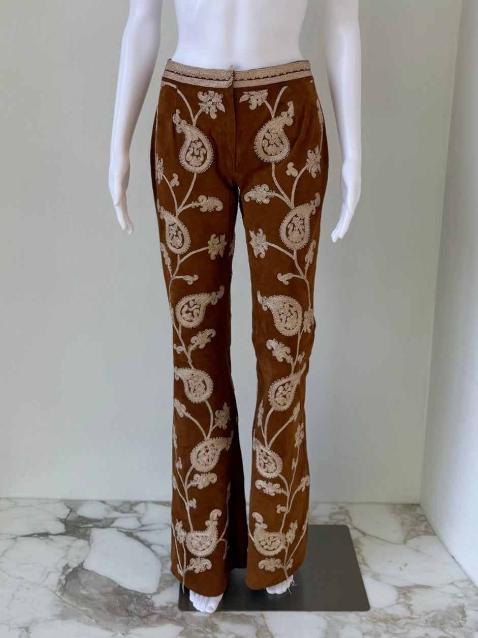 F/W 2002 Embroidered Suede Leather Pants