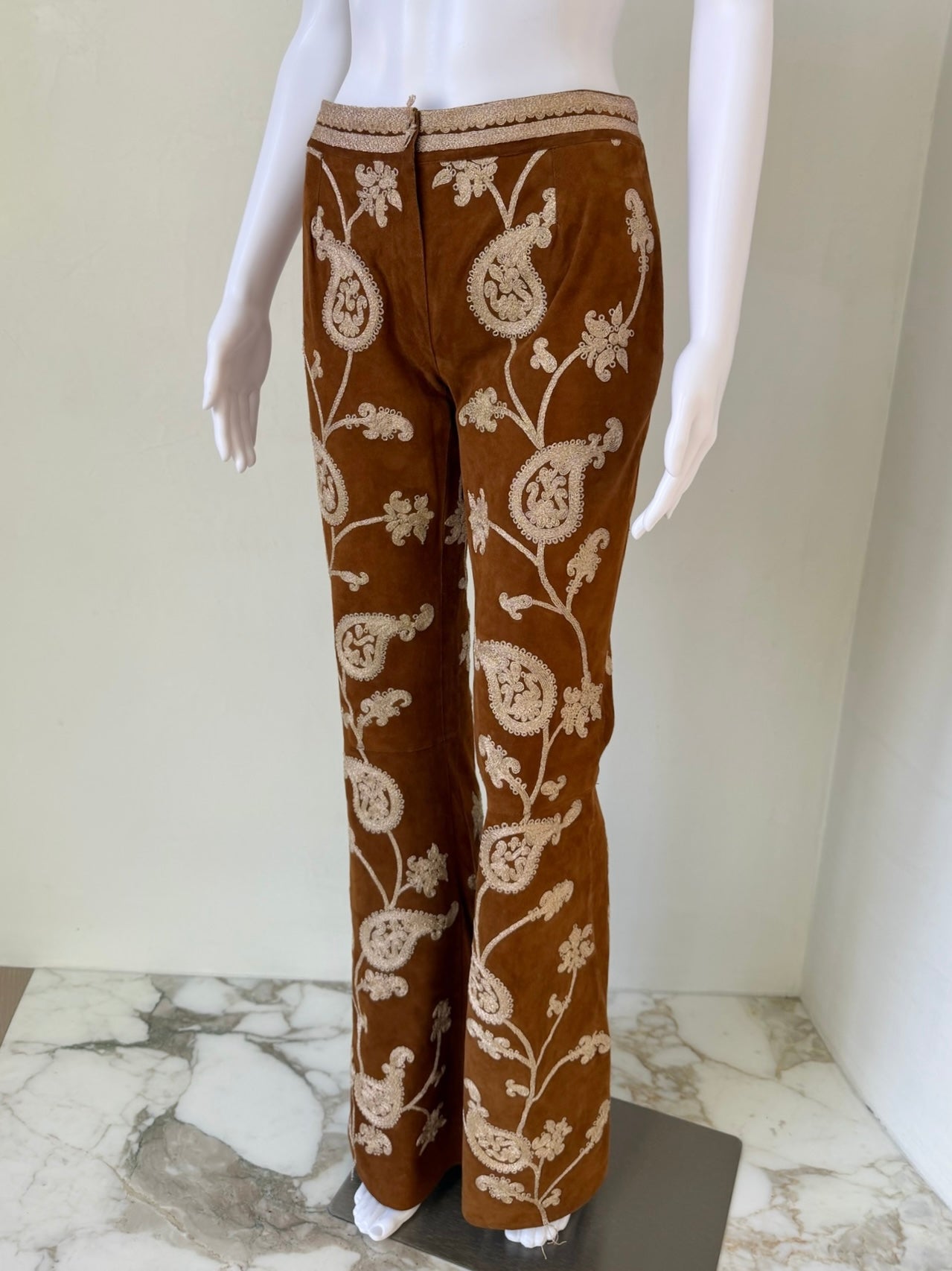 F/W 2002 Embroidered Suede Leather Pants