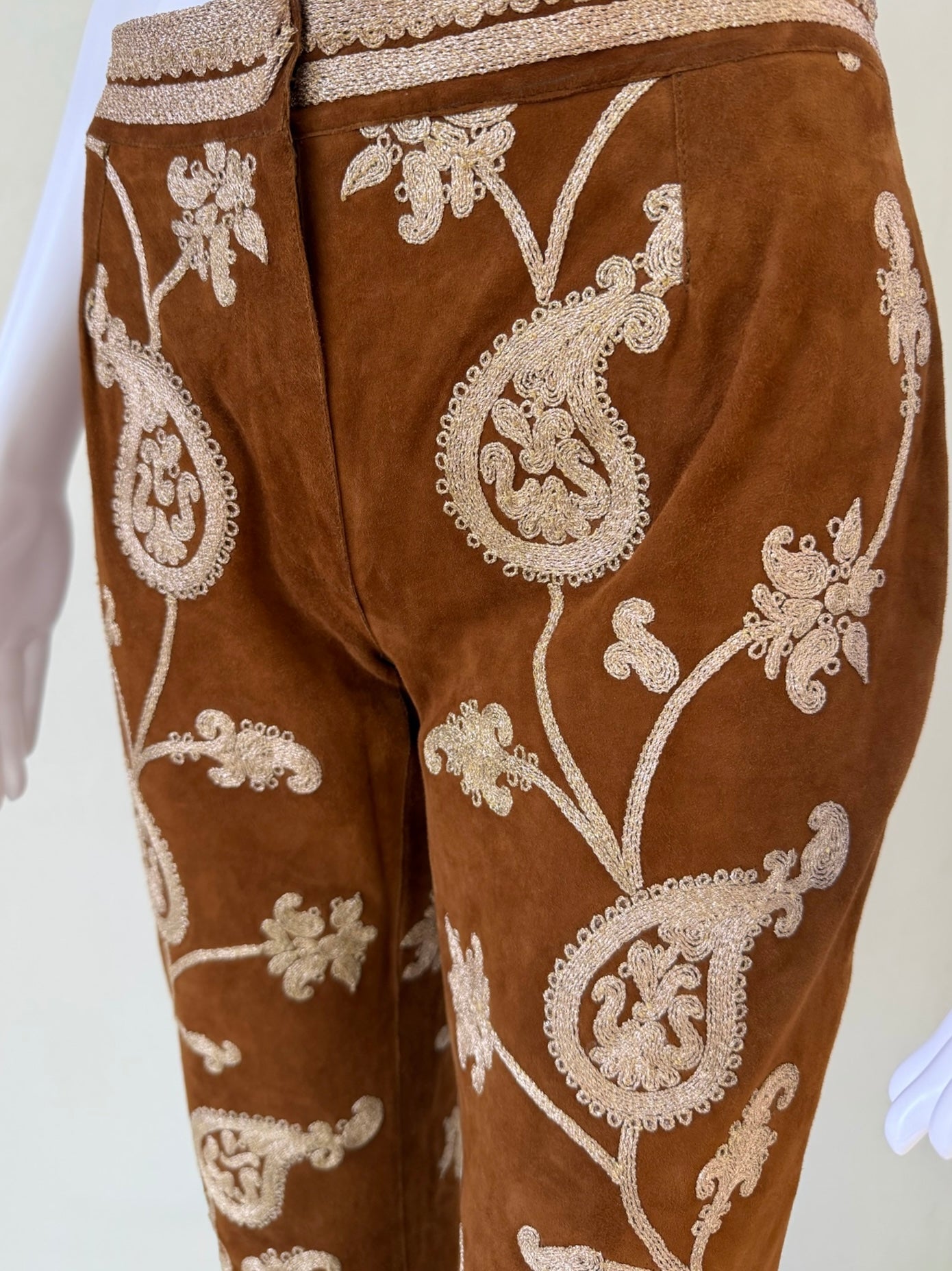 F/W 2002 Embroidered Suede Leather Pants