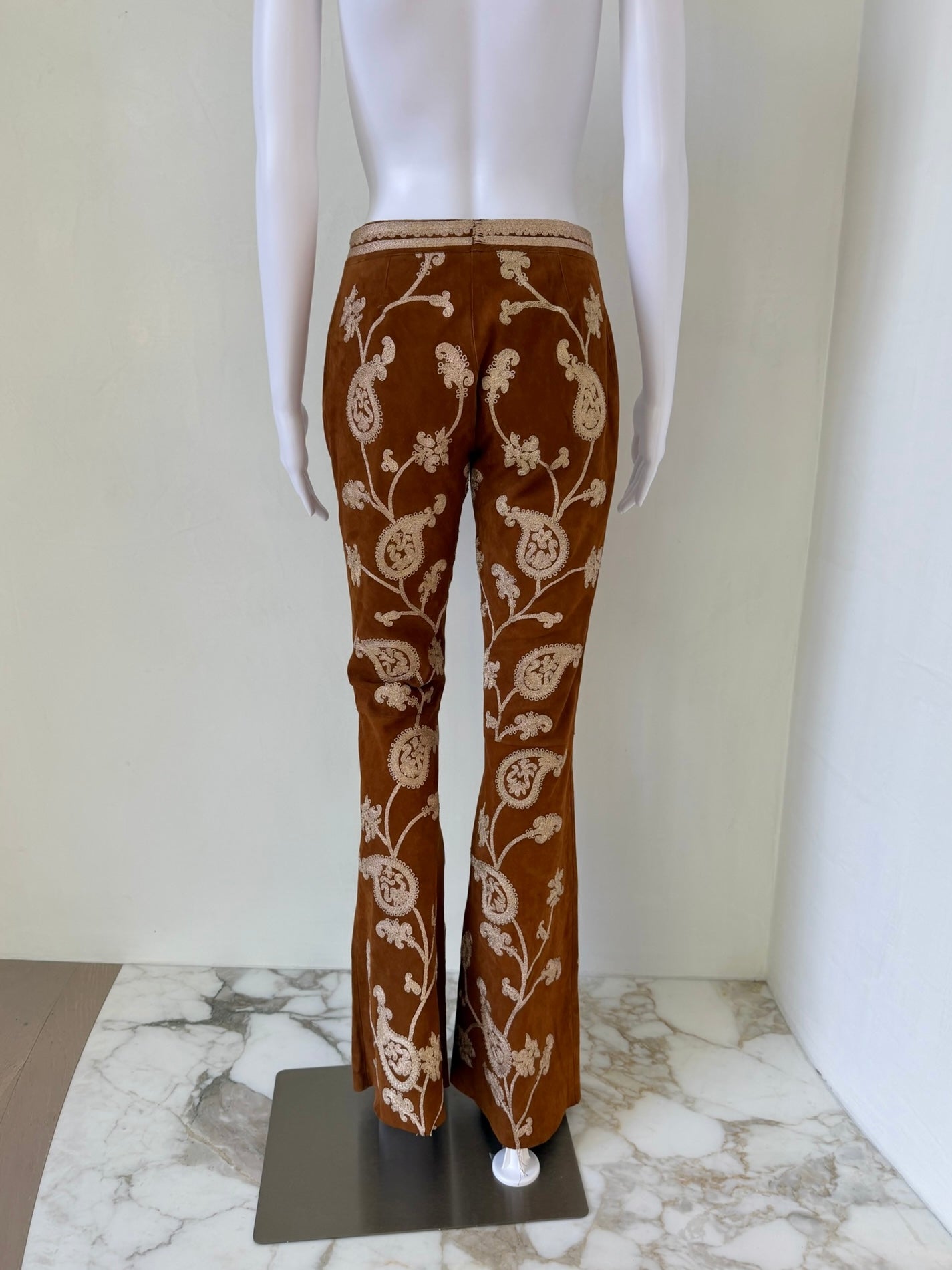 F/W 2002 Embroidered Suede Leather Pants