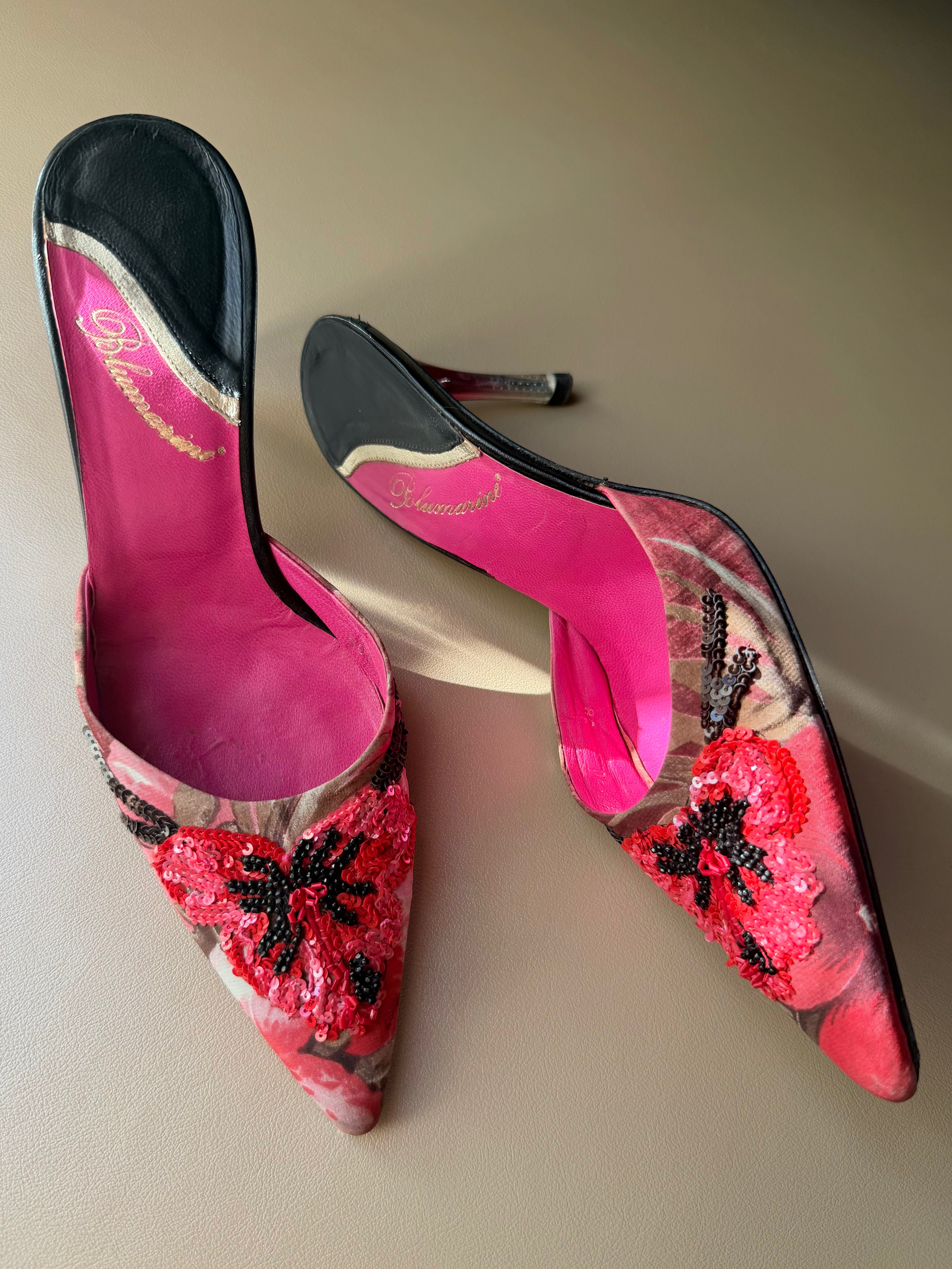2000s Pink Sequin Floral Heels