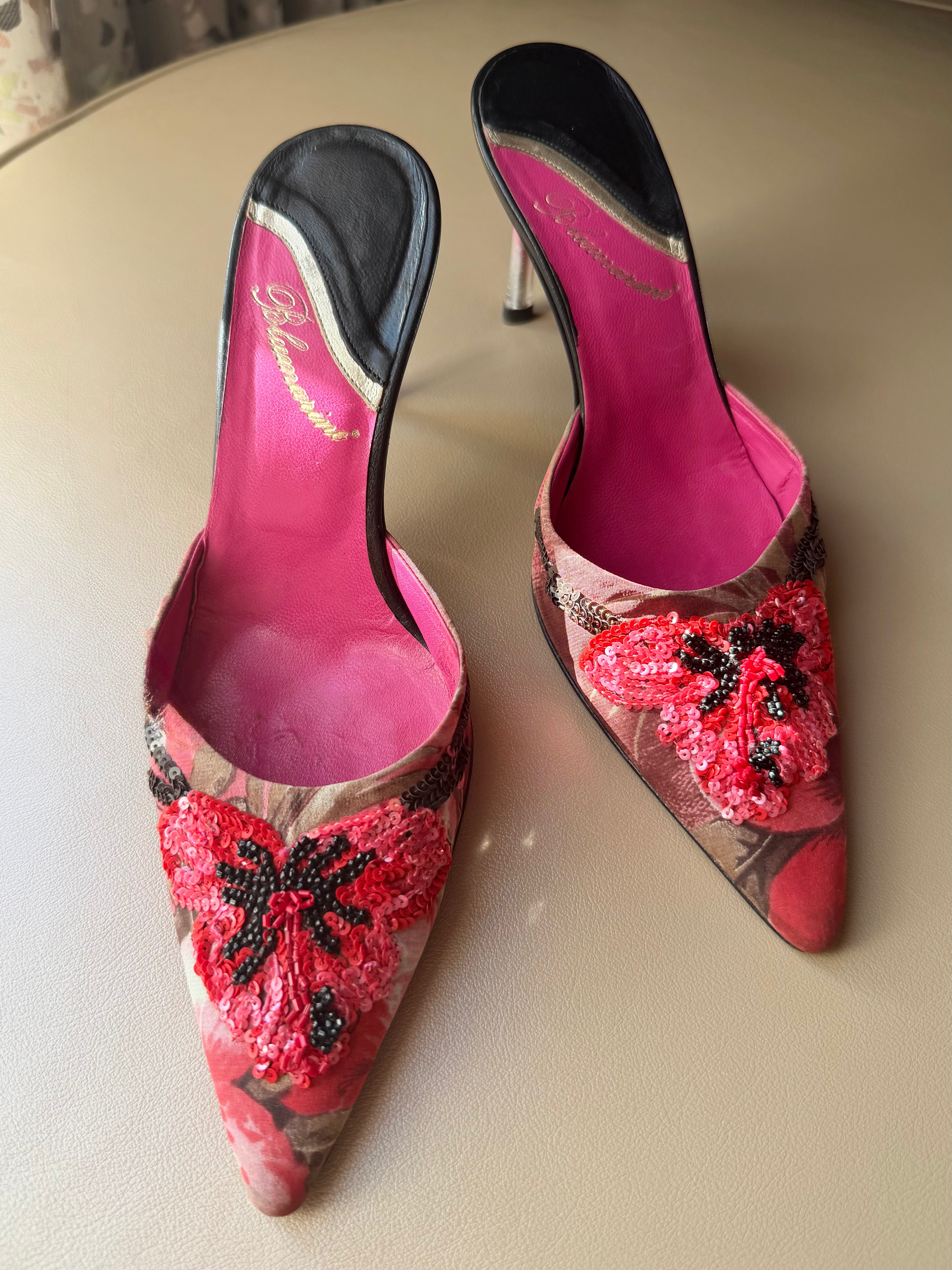 2000s Pink Sequin Floral Heels