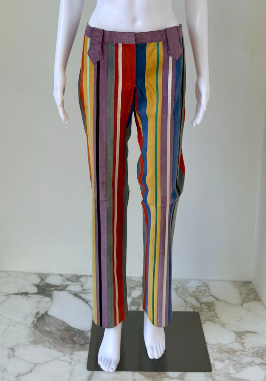 S/S 2002 Multicolor Suede & Leather Striped Pants