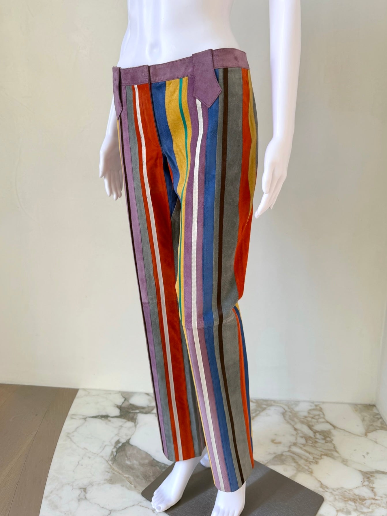 S/S 2002 Multicolor Suede & Leather Striped Pants