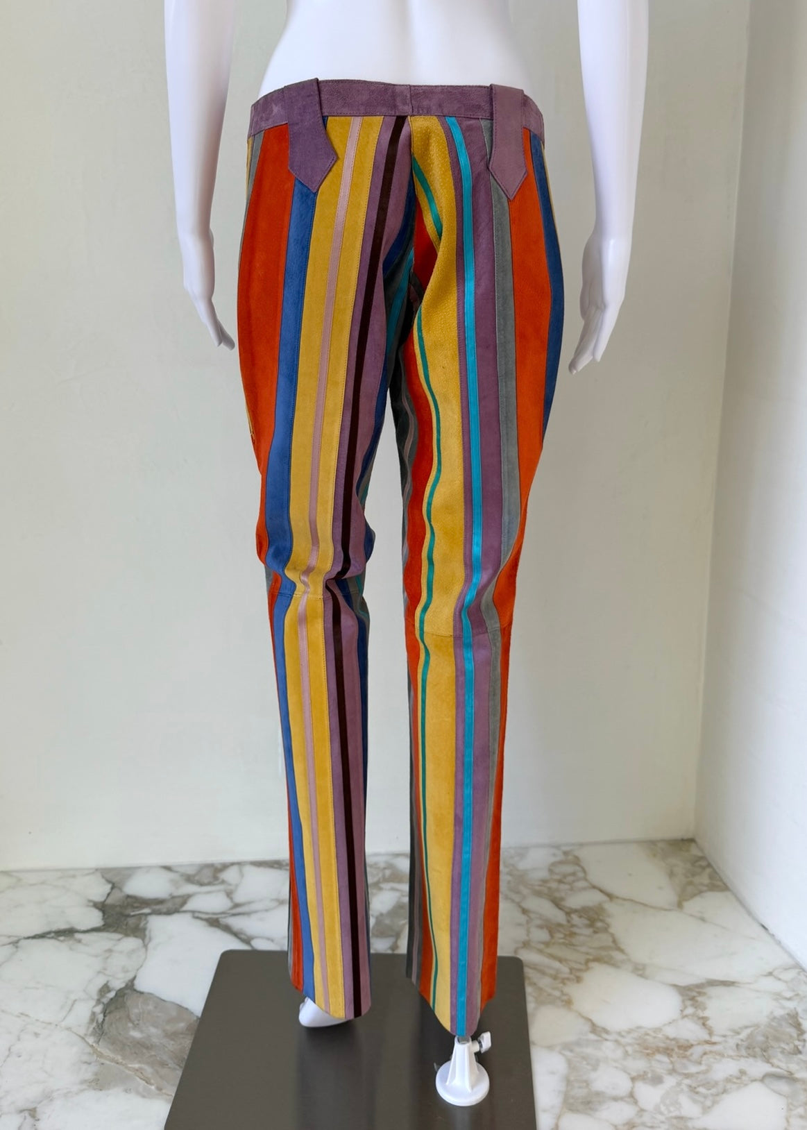 S/S 2002 Multicolor Suede & Leather Striped Pants