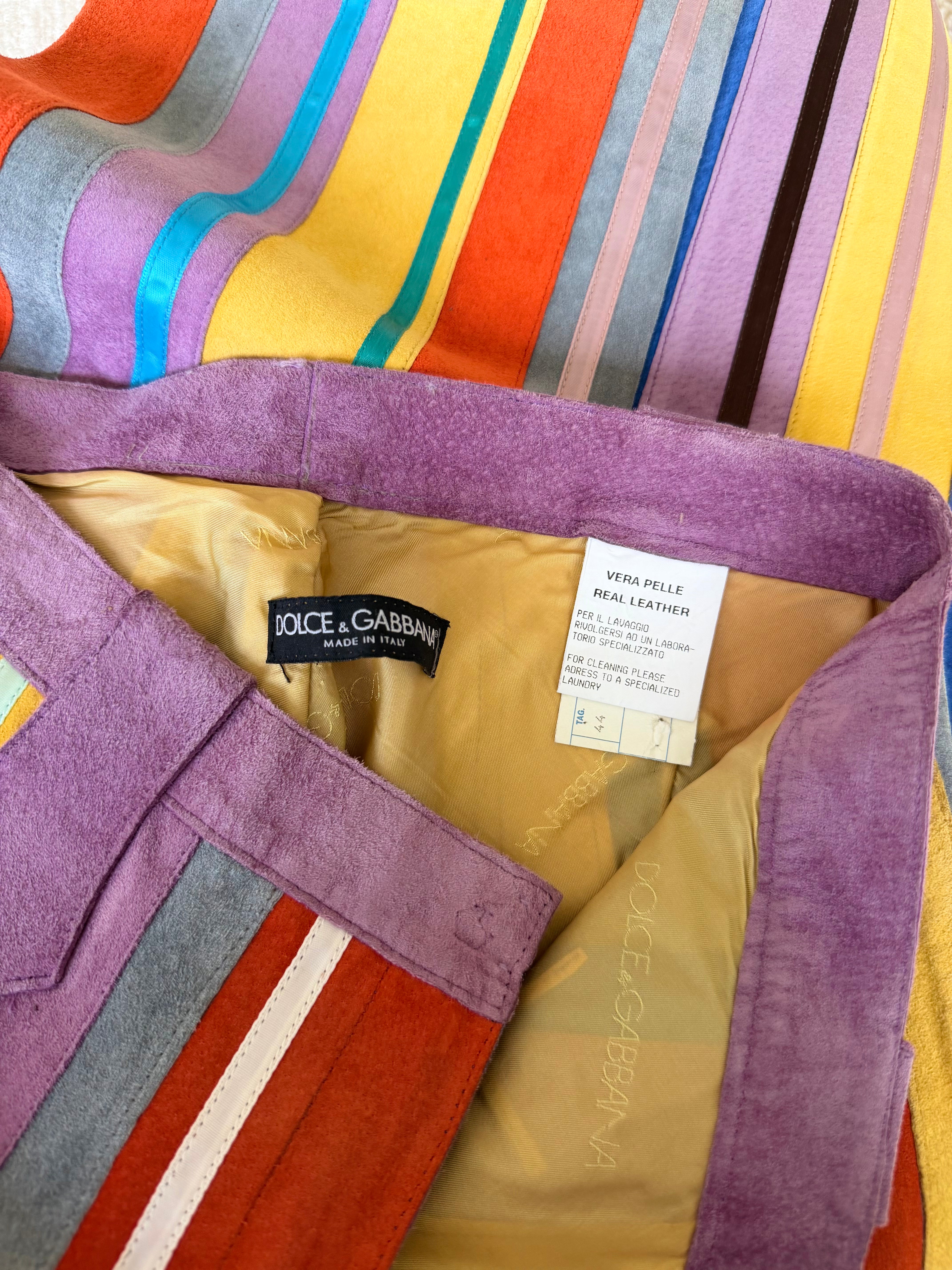 S/S 2002 Multicolor Suede & Leather Striped Pants
