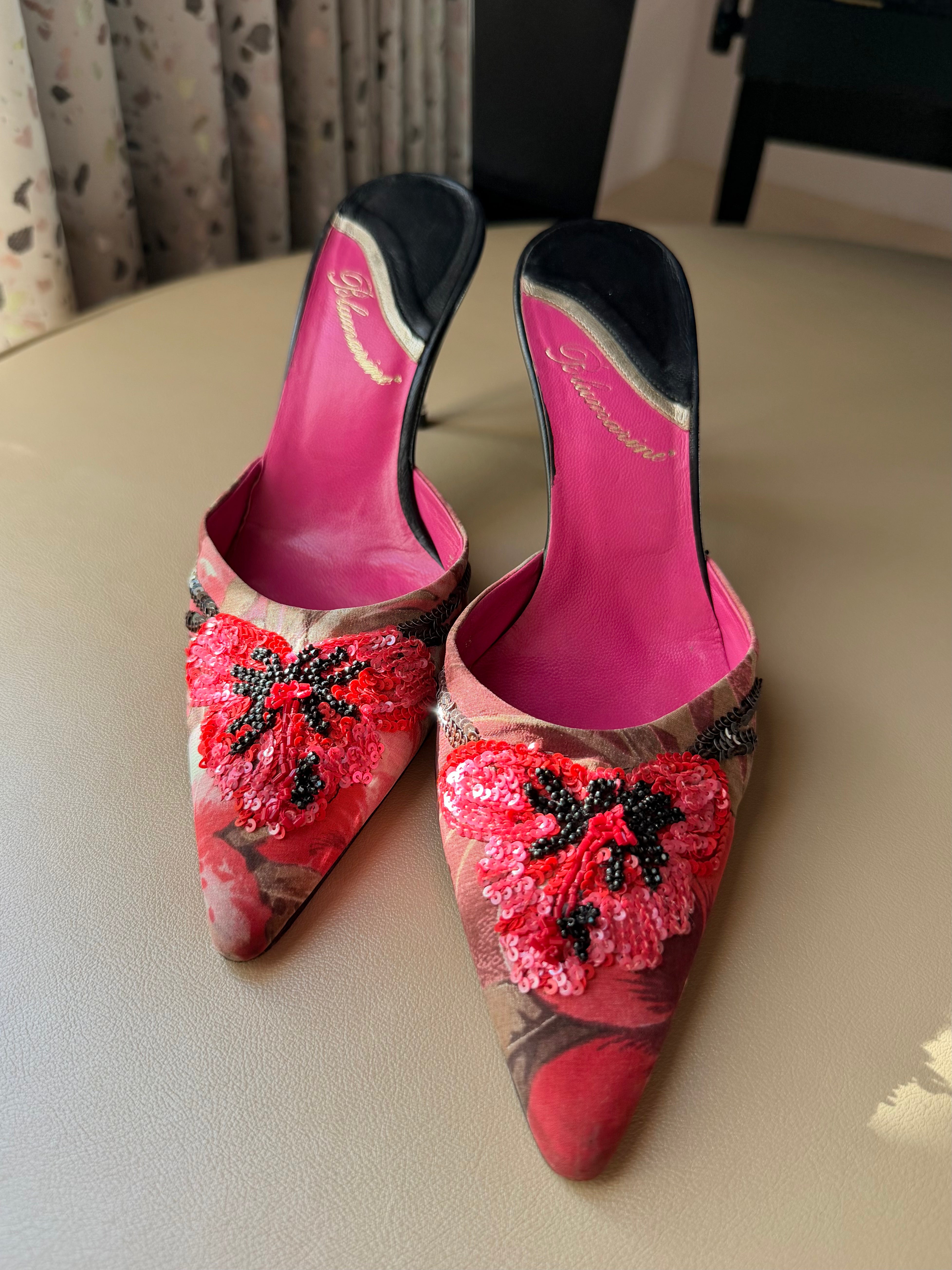 2000s Pink Sequin Floral Heels