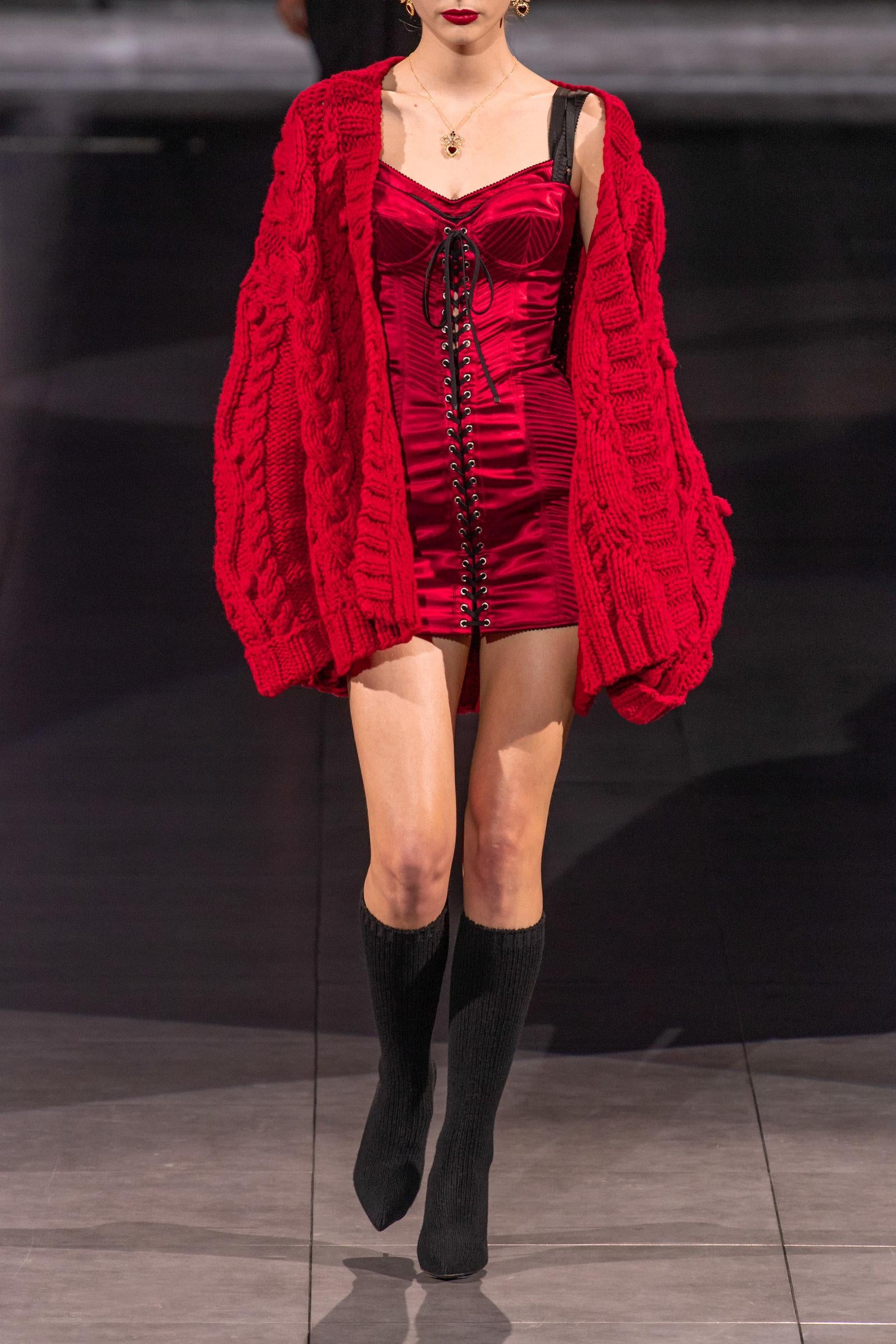 F/W 2020 Red Satin Lace-Up Mini Dress