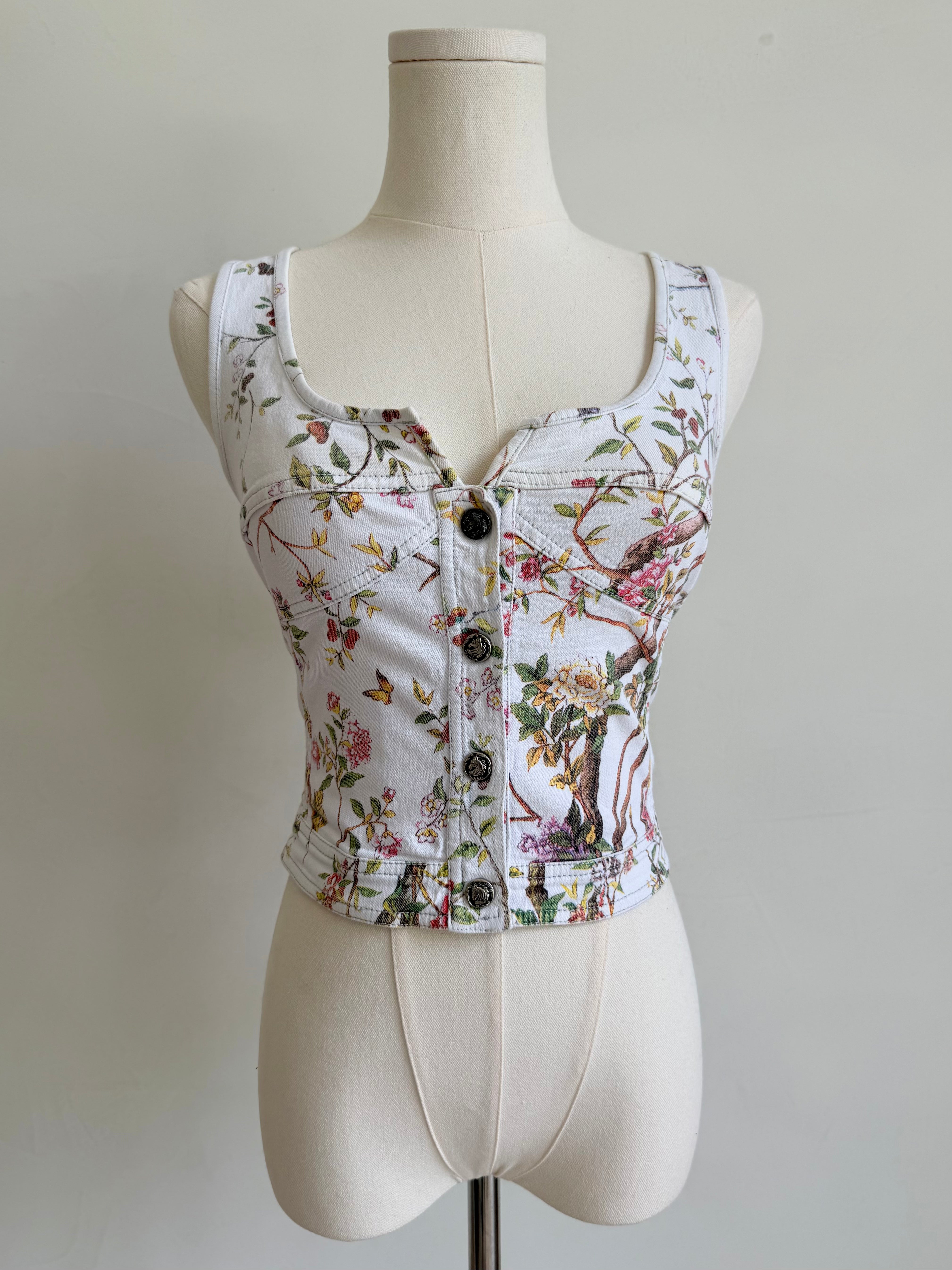 S/S 1998 White Floral Denim Vest