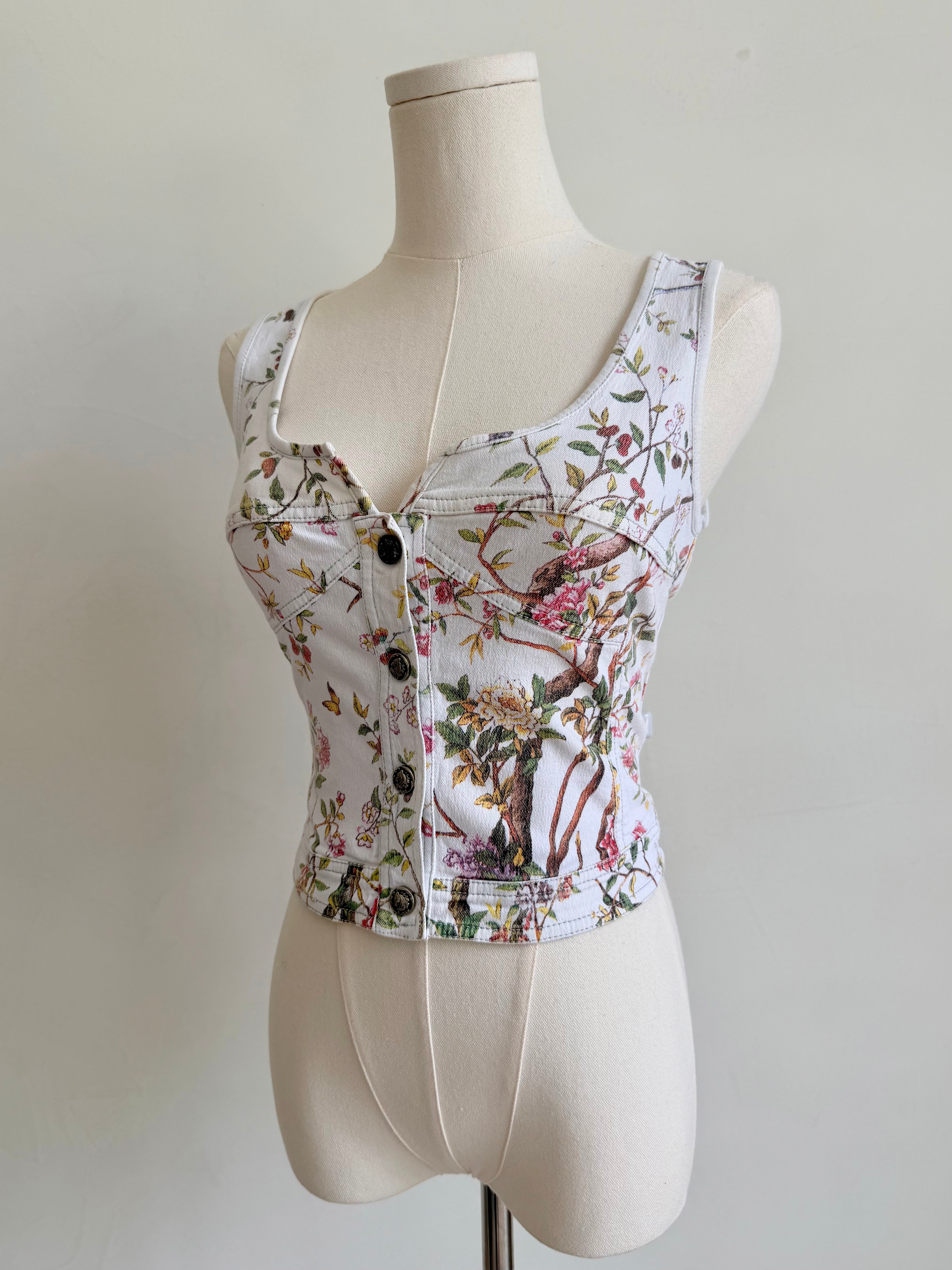 S/S 1998 White Floral Denim Vest
