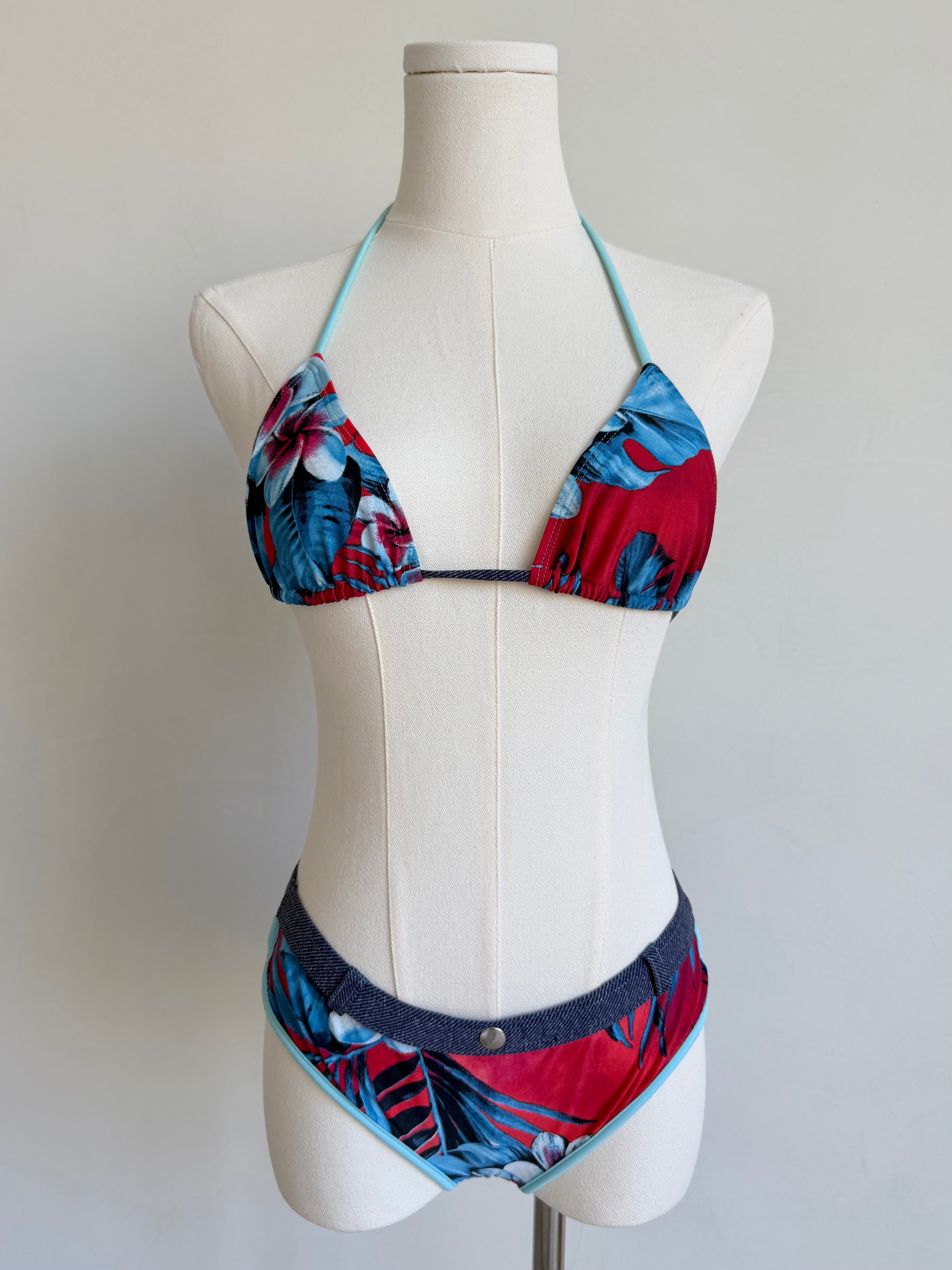 Red & Azure Hawaiian Botanical String Bikini