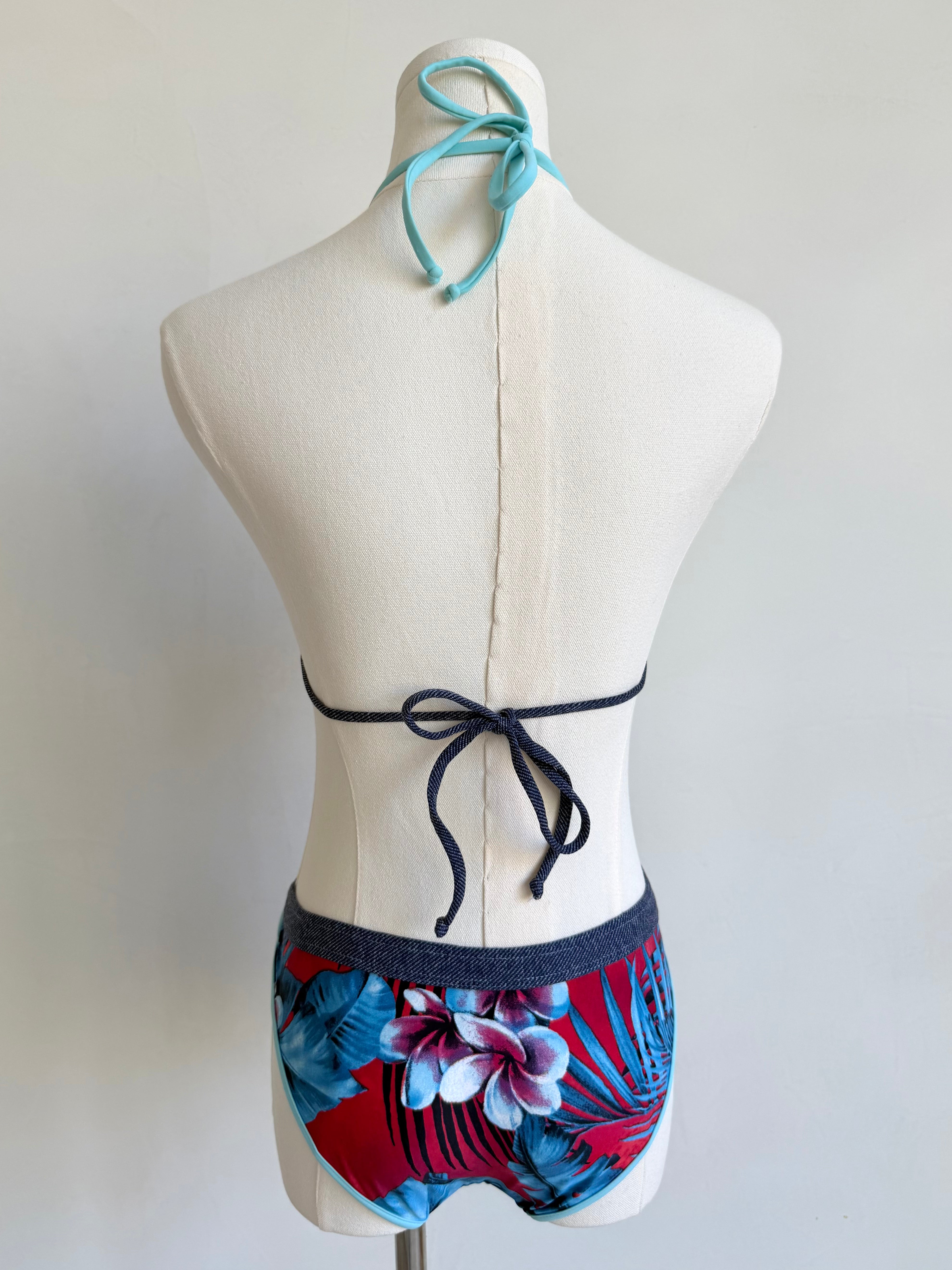 Red & Azure Hawaiian Botanical String Bikini