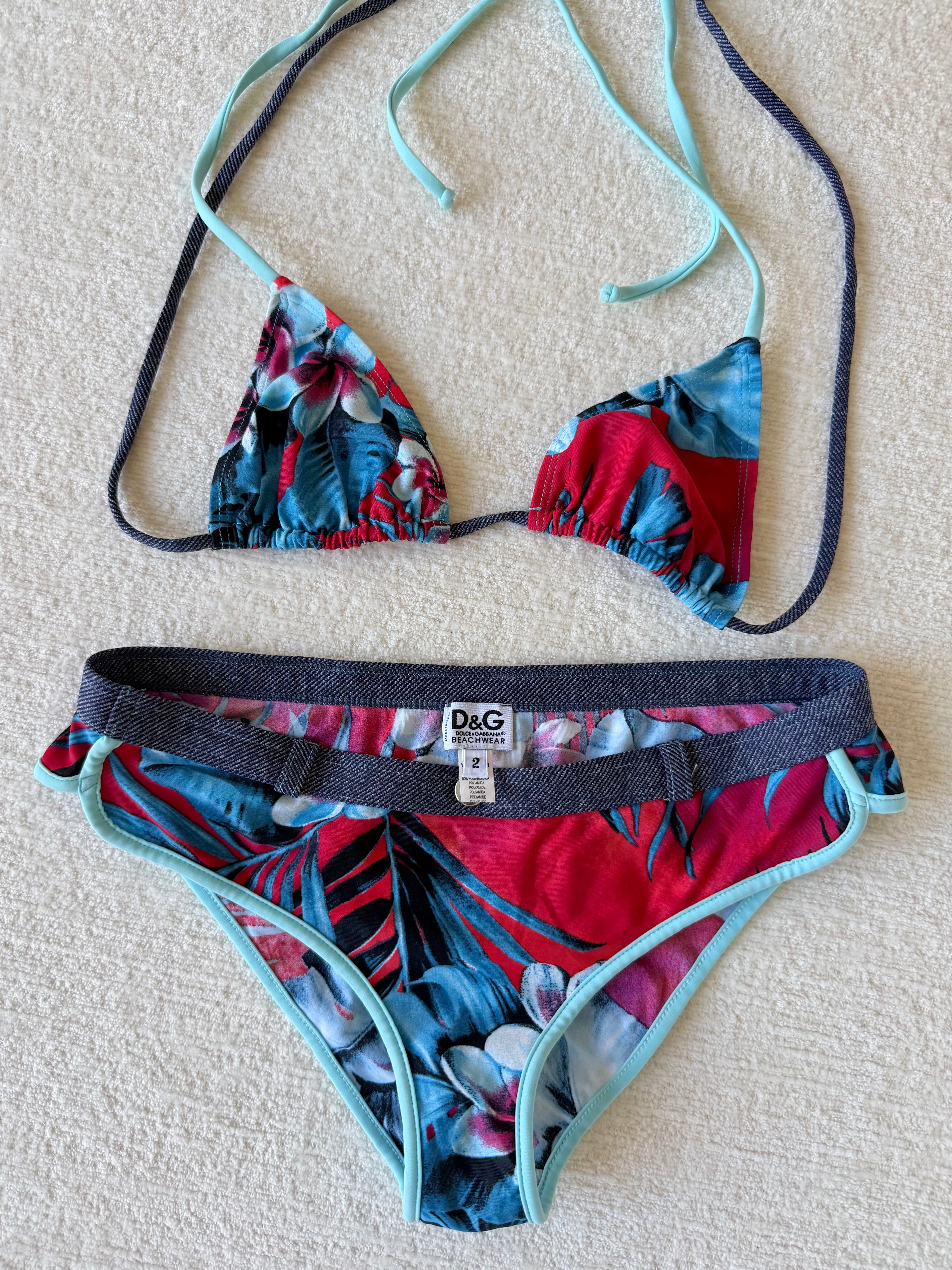 Red & Azure Hawaiian Botanical String Bikini