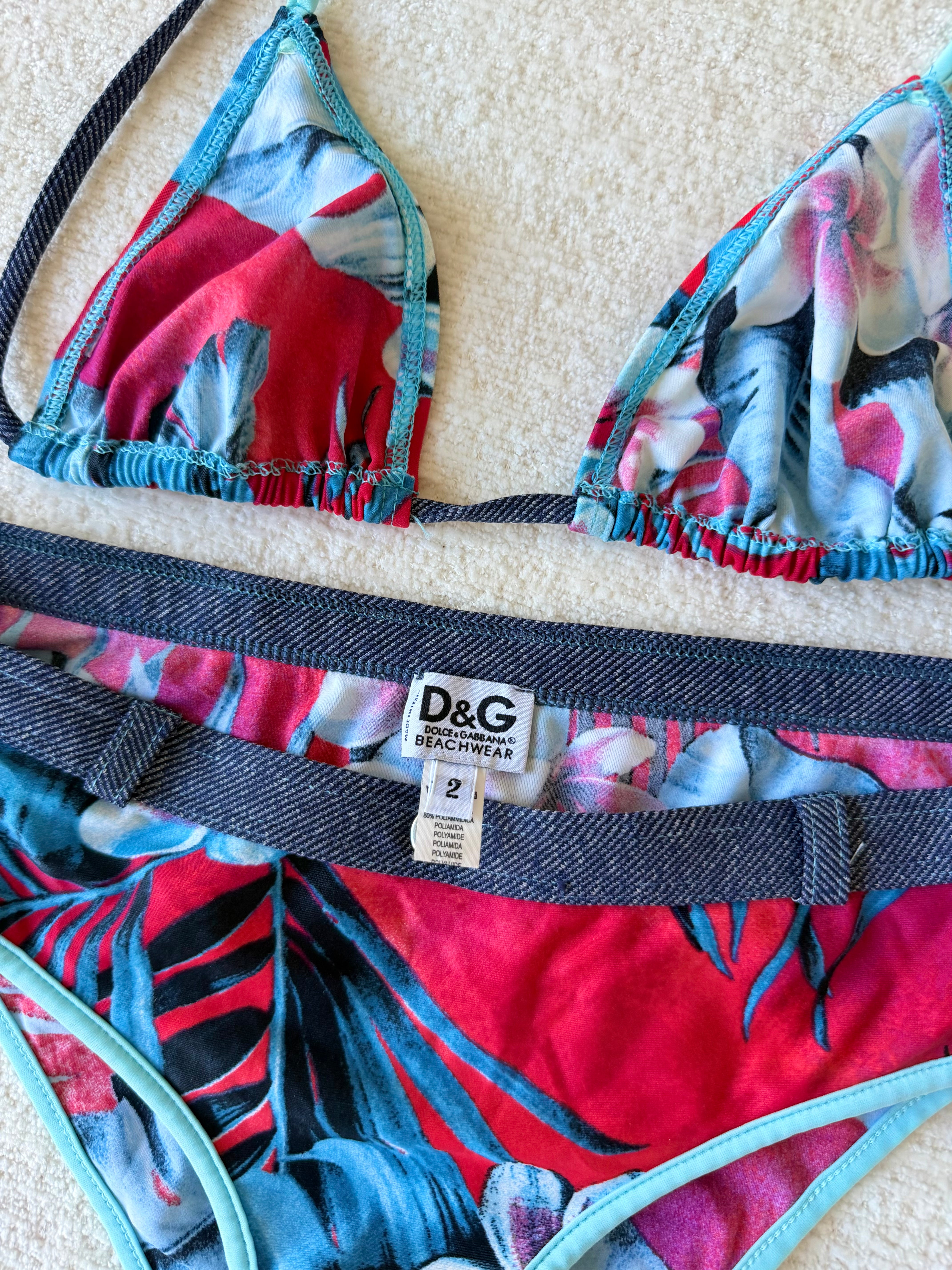 Red & Azure Hawaiian Botanical String Bikini