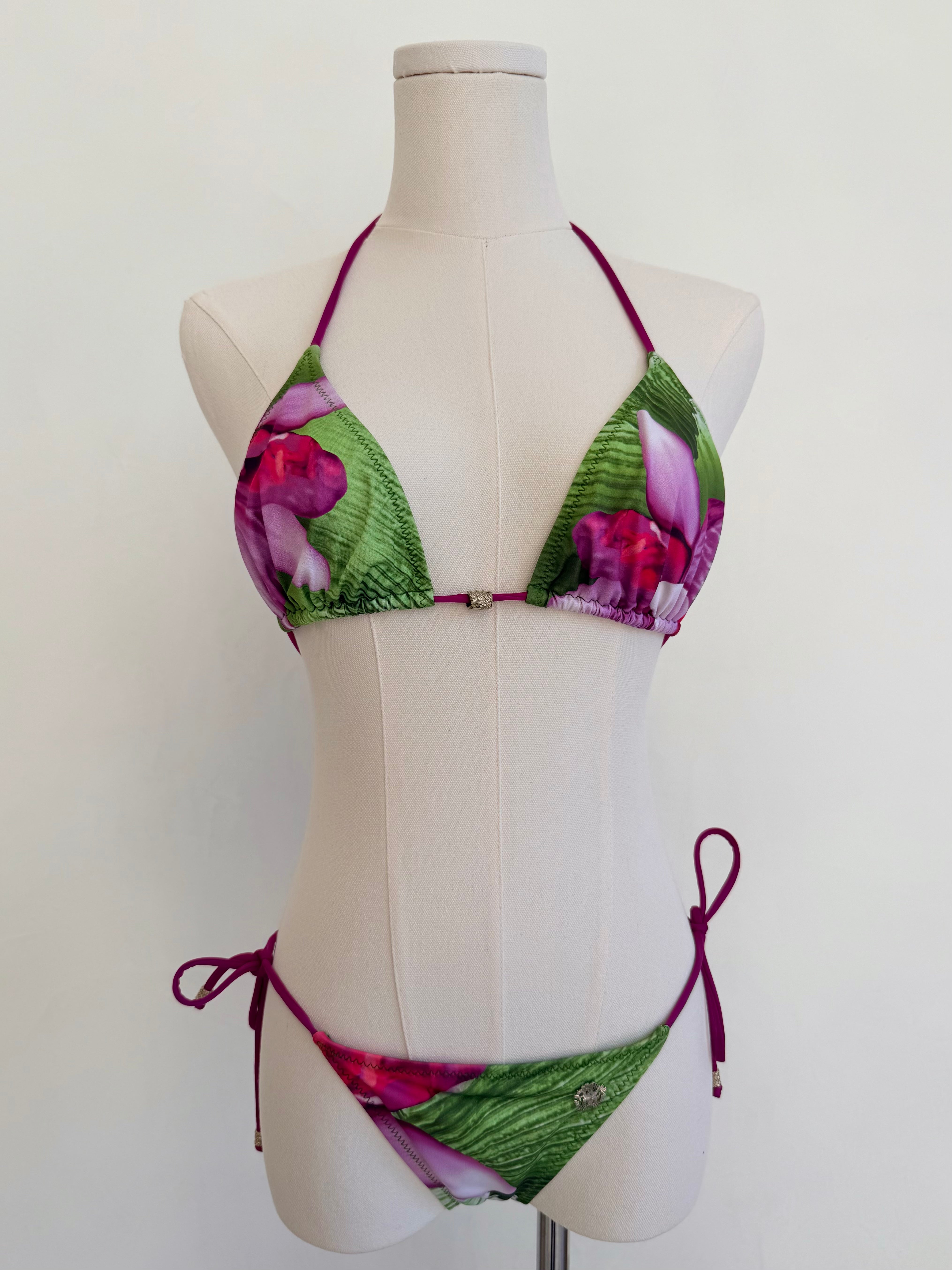 Green & Violet Orchid-Print String Bikini