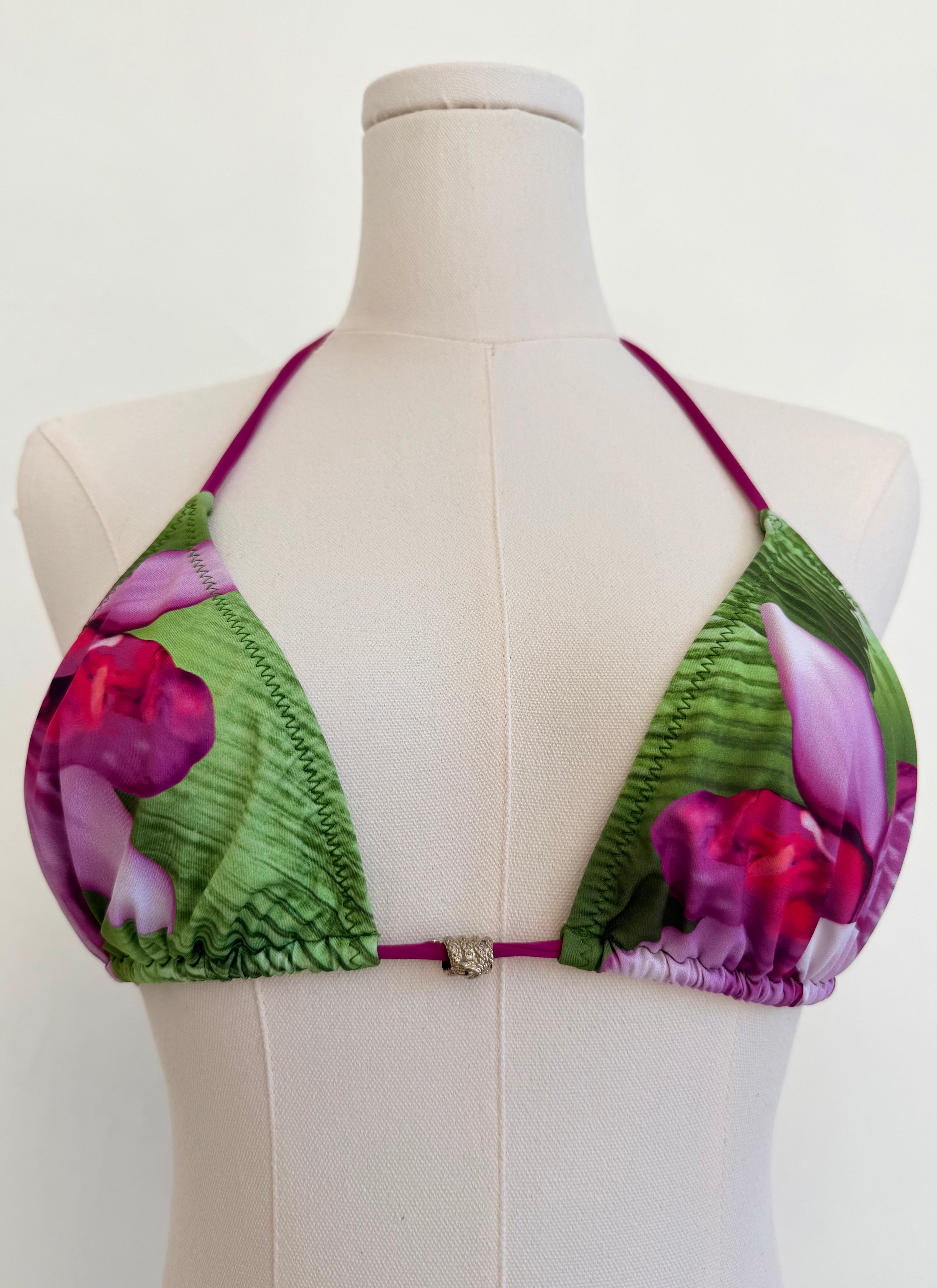 Green & Violet Orchid-Print String Bikini