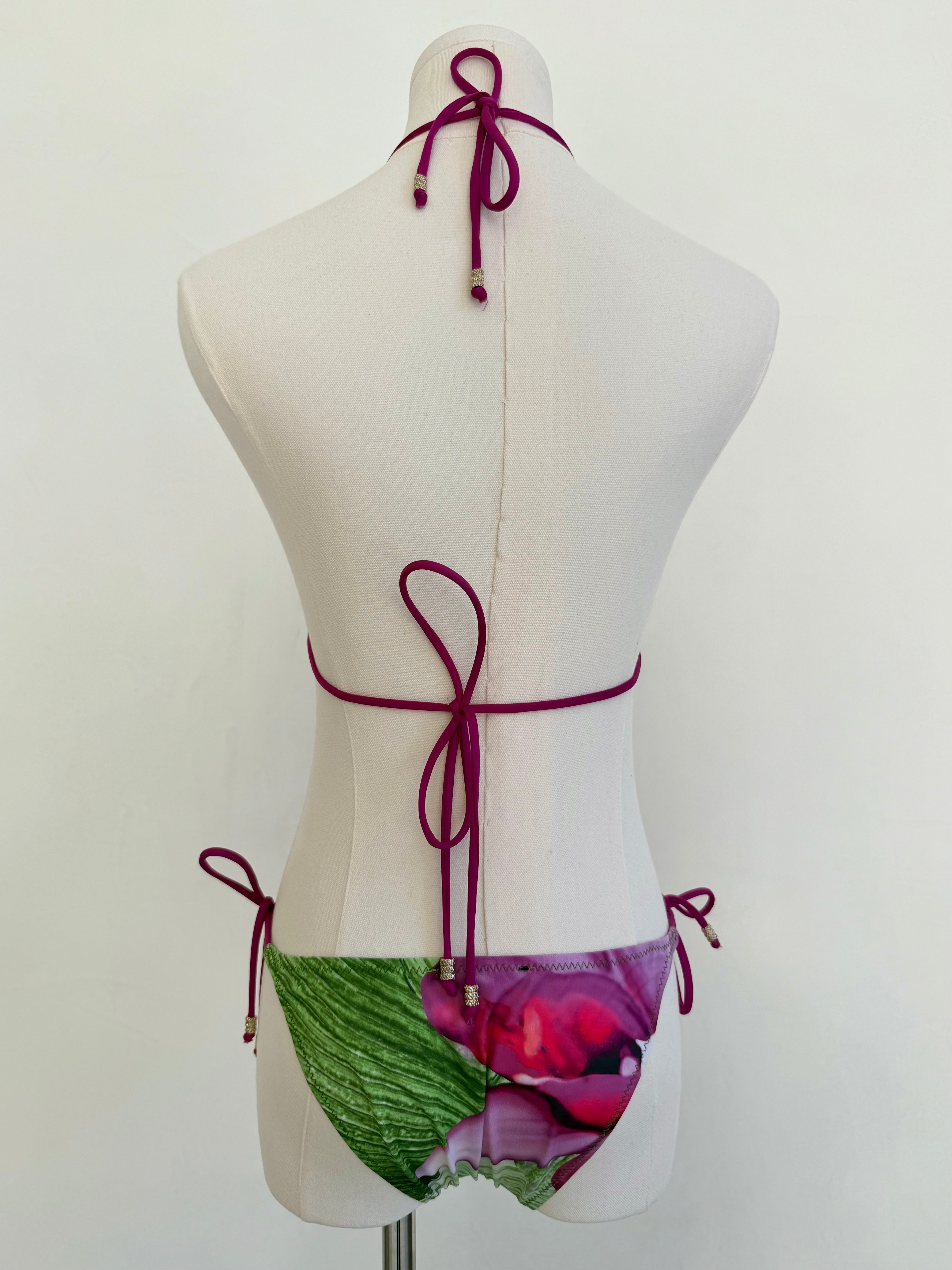Green & Violet Orchid-Print String Bikini