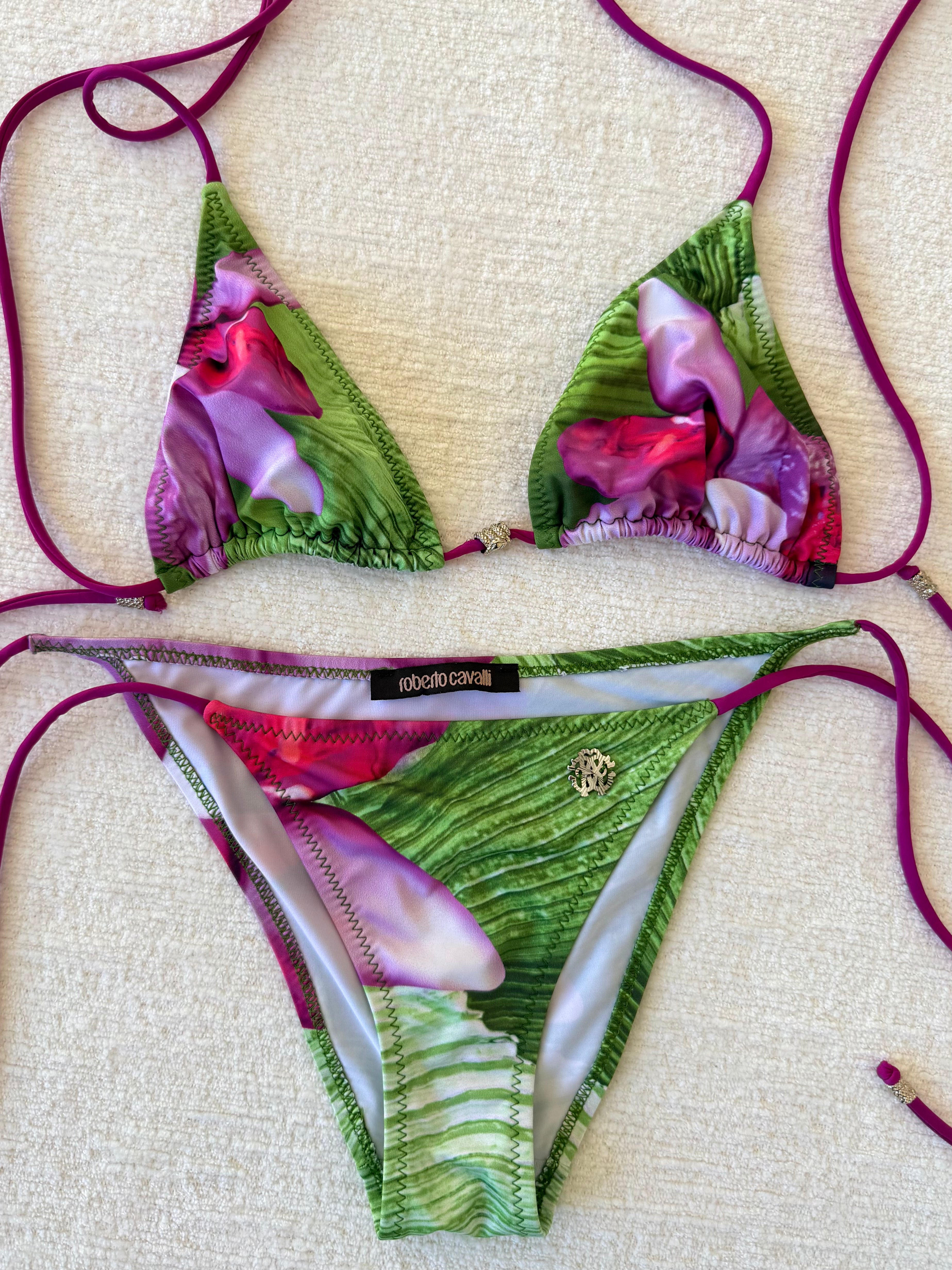 Green & Violet Orchid-Print String Bikini
