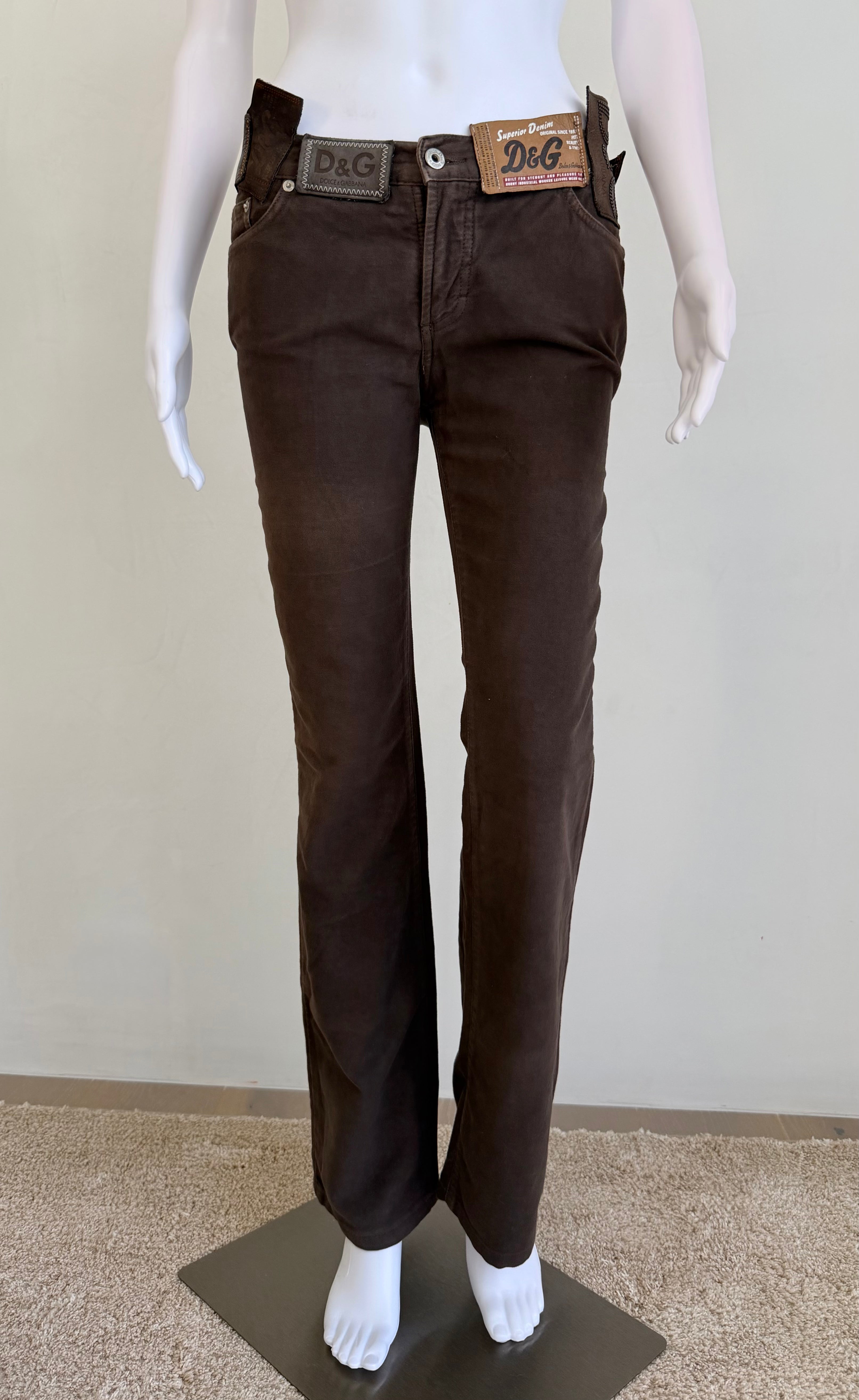 Brown Multi-Label Straight-Leg Pants