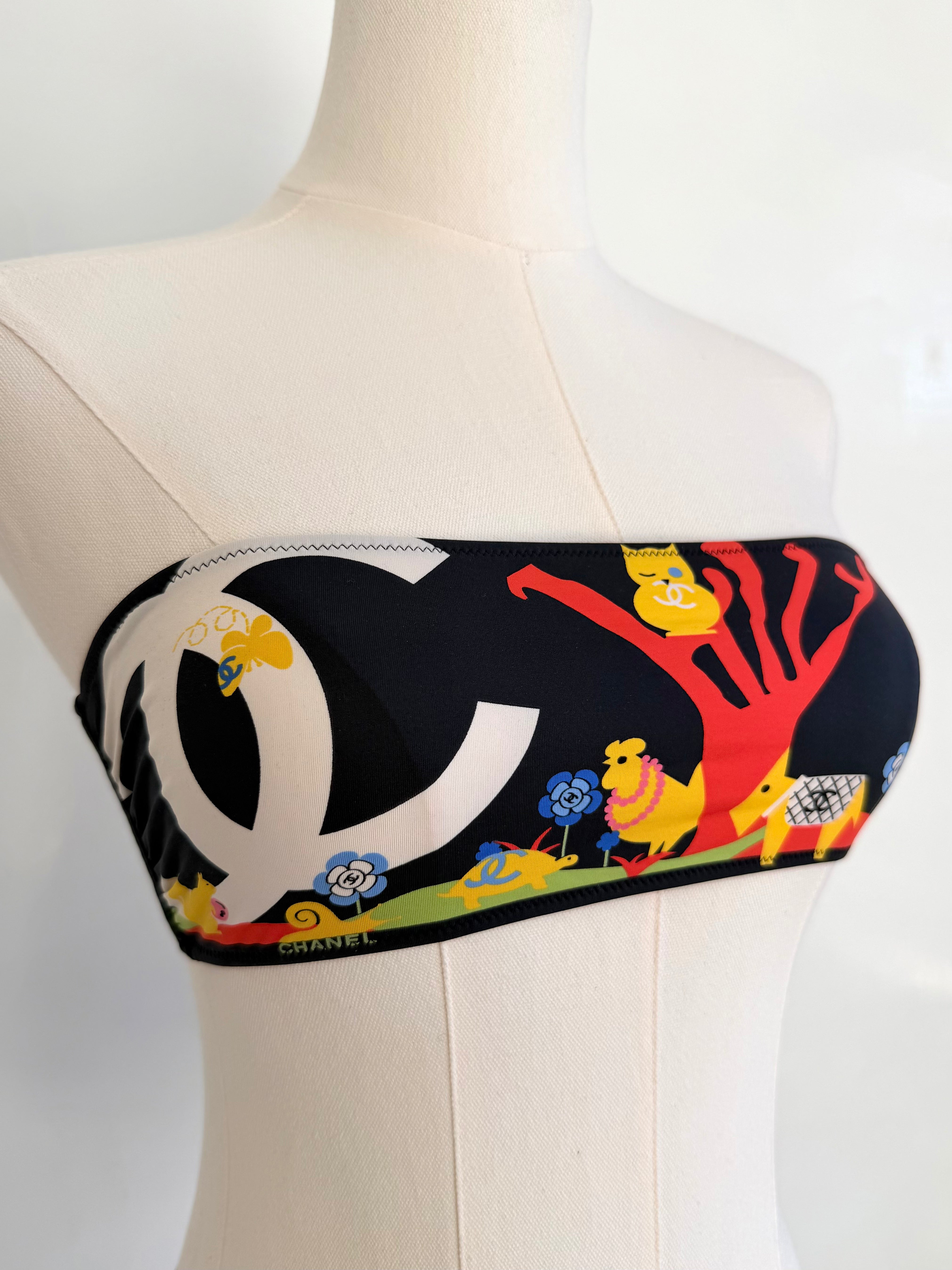 Black Multicolor Graphic Bandeau Bikini