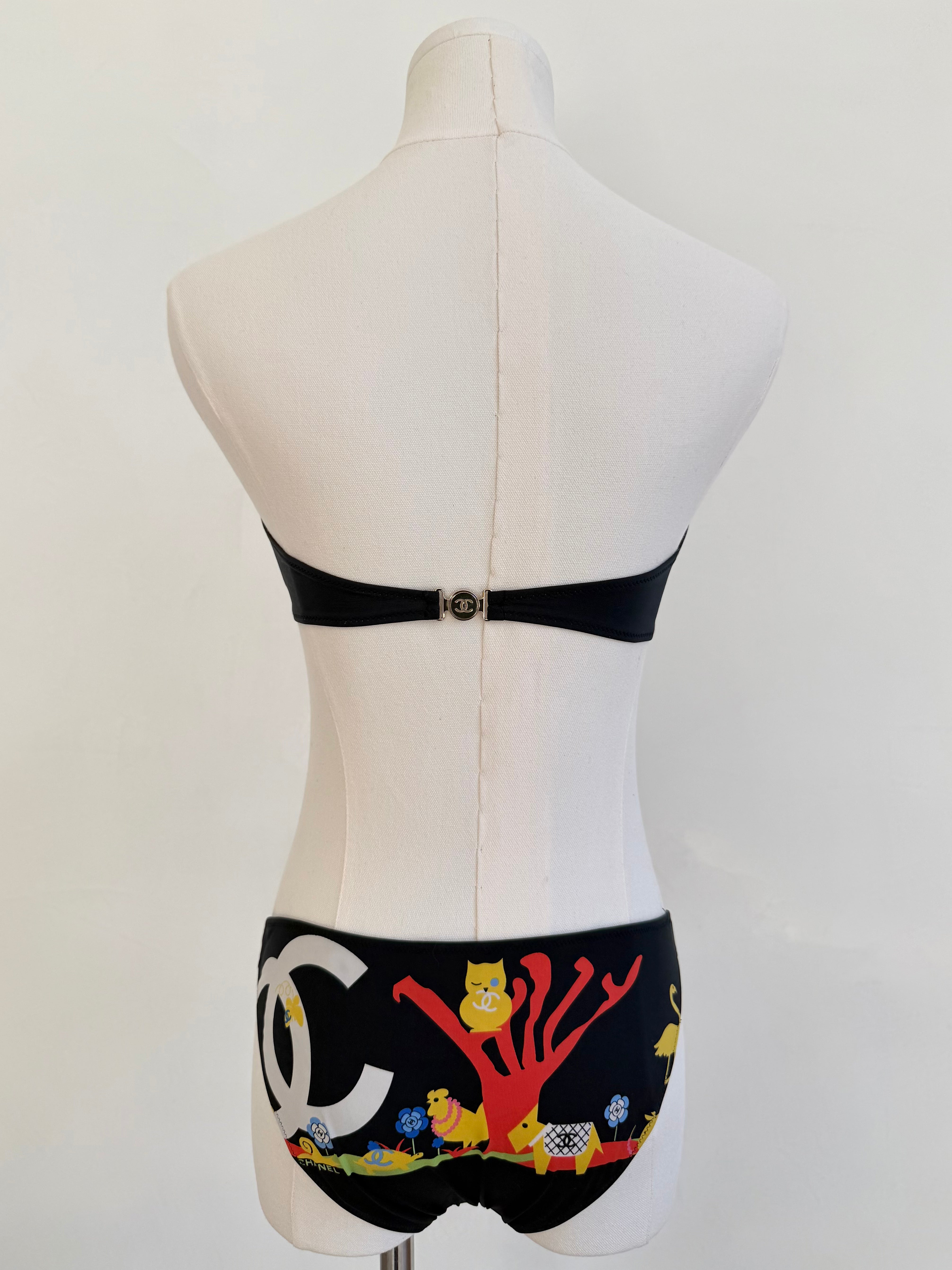 Black Multicolor Graphic Bandeau Bikini