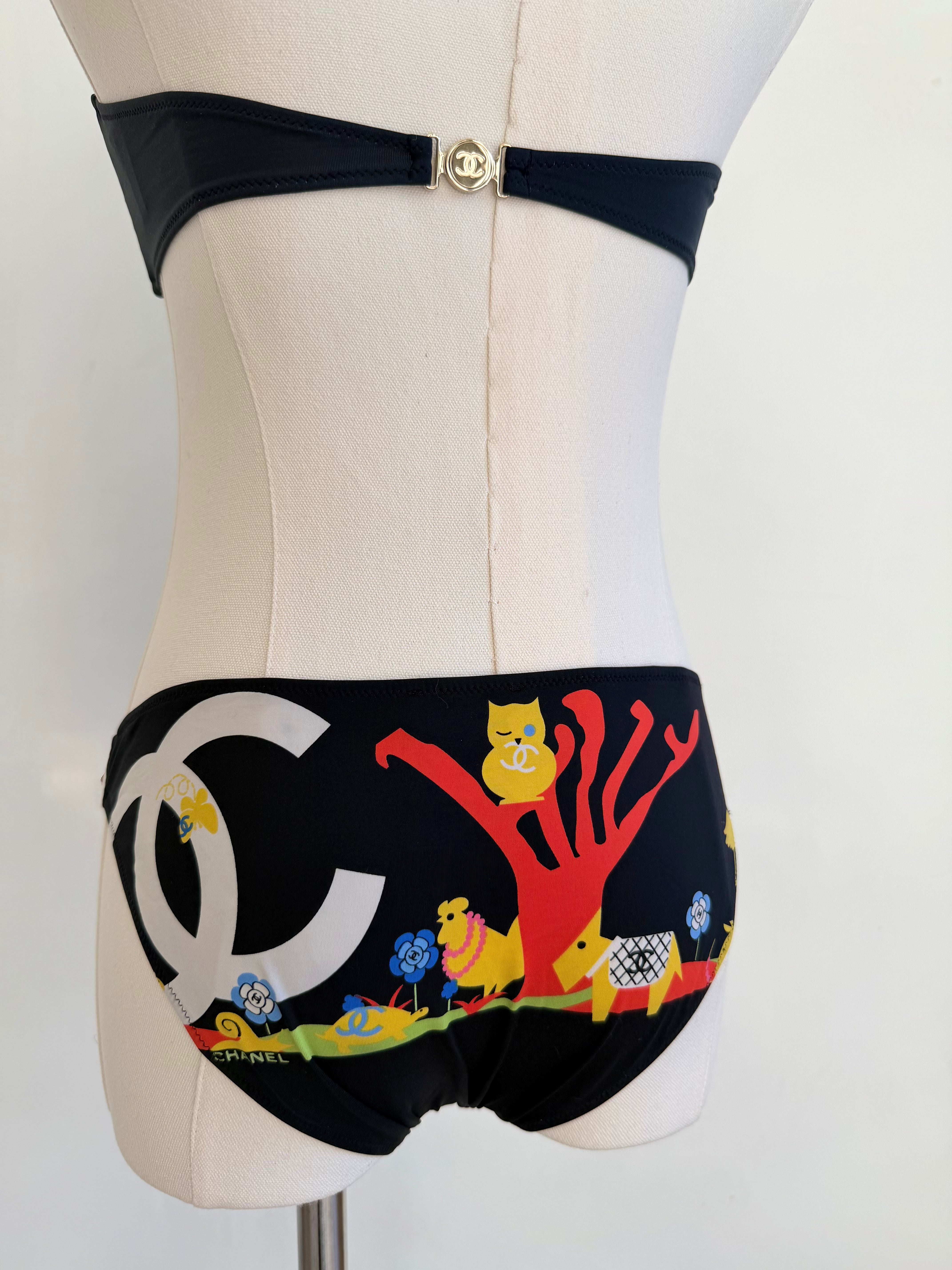 Black Multicolor Graphic Bandeau Bikini