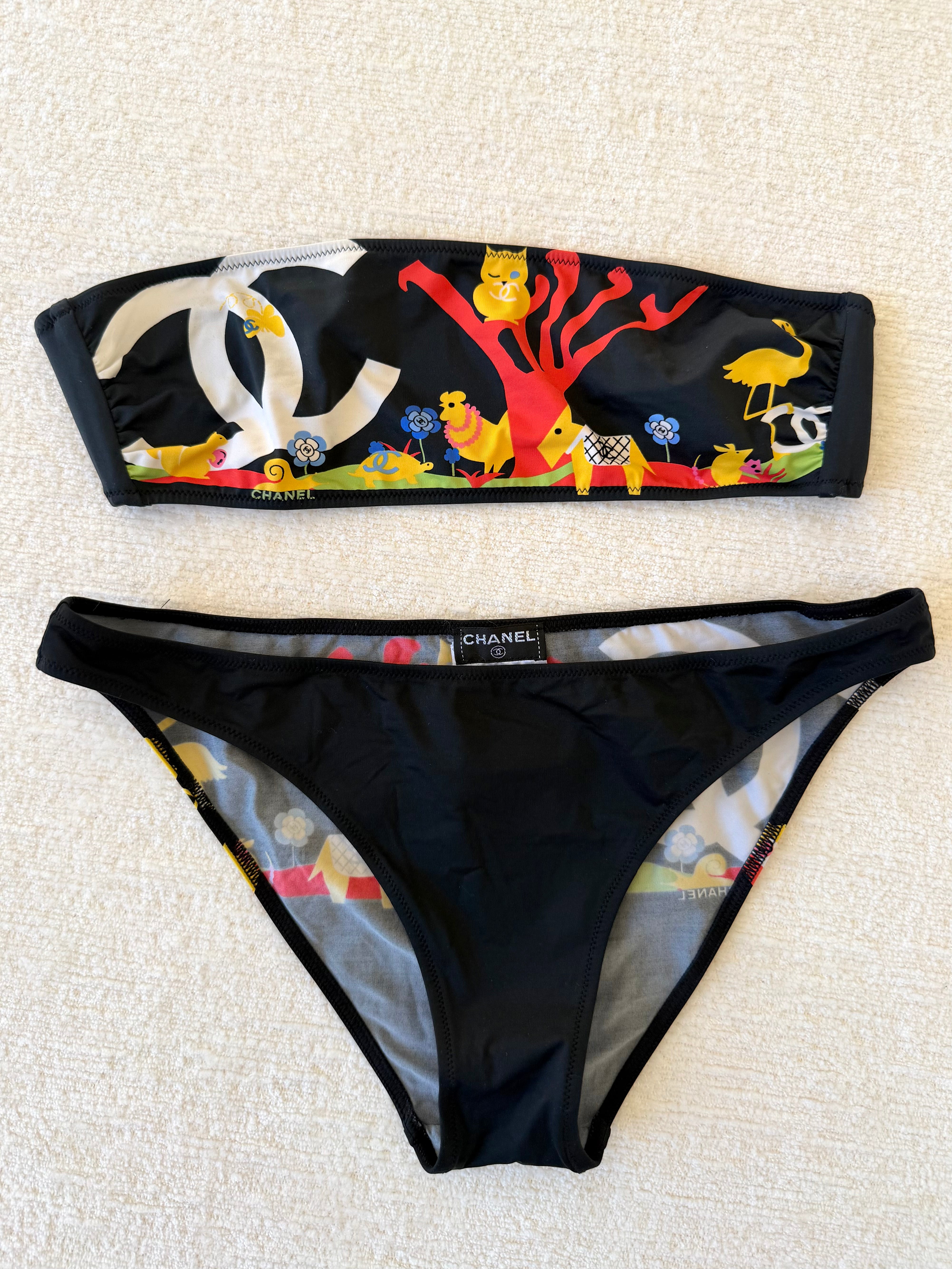 Black Multicolor Graphic Bandeau Bikini