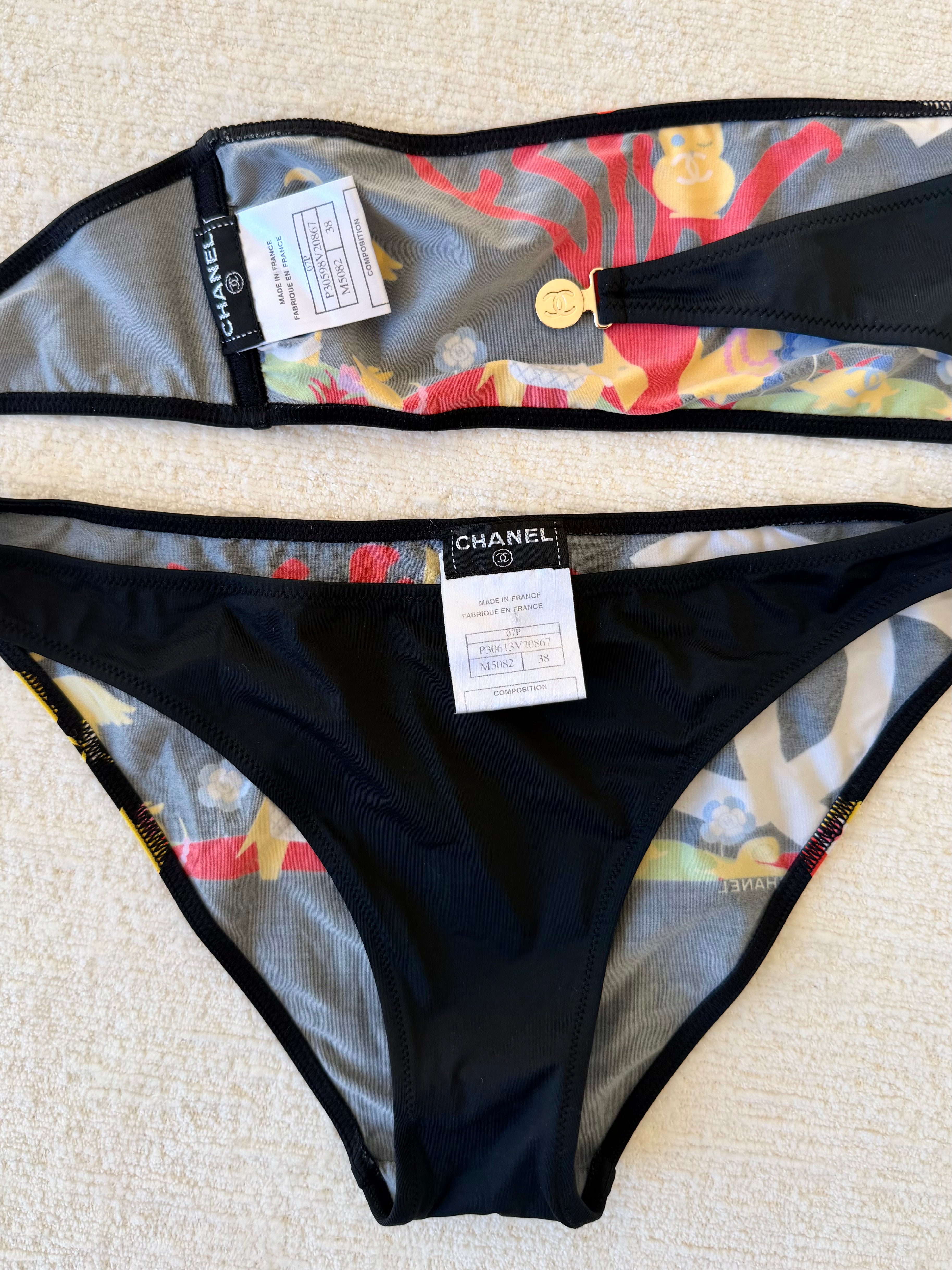 Black Multicolor Graphic Bandeau Bikini