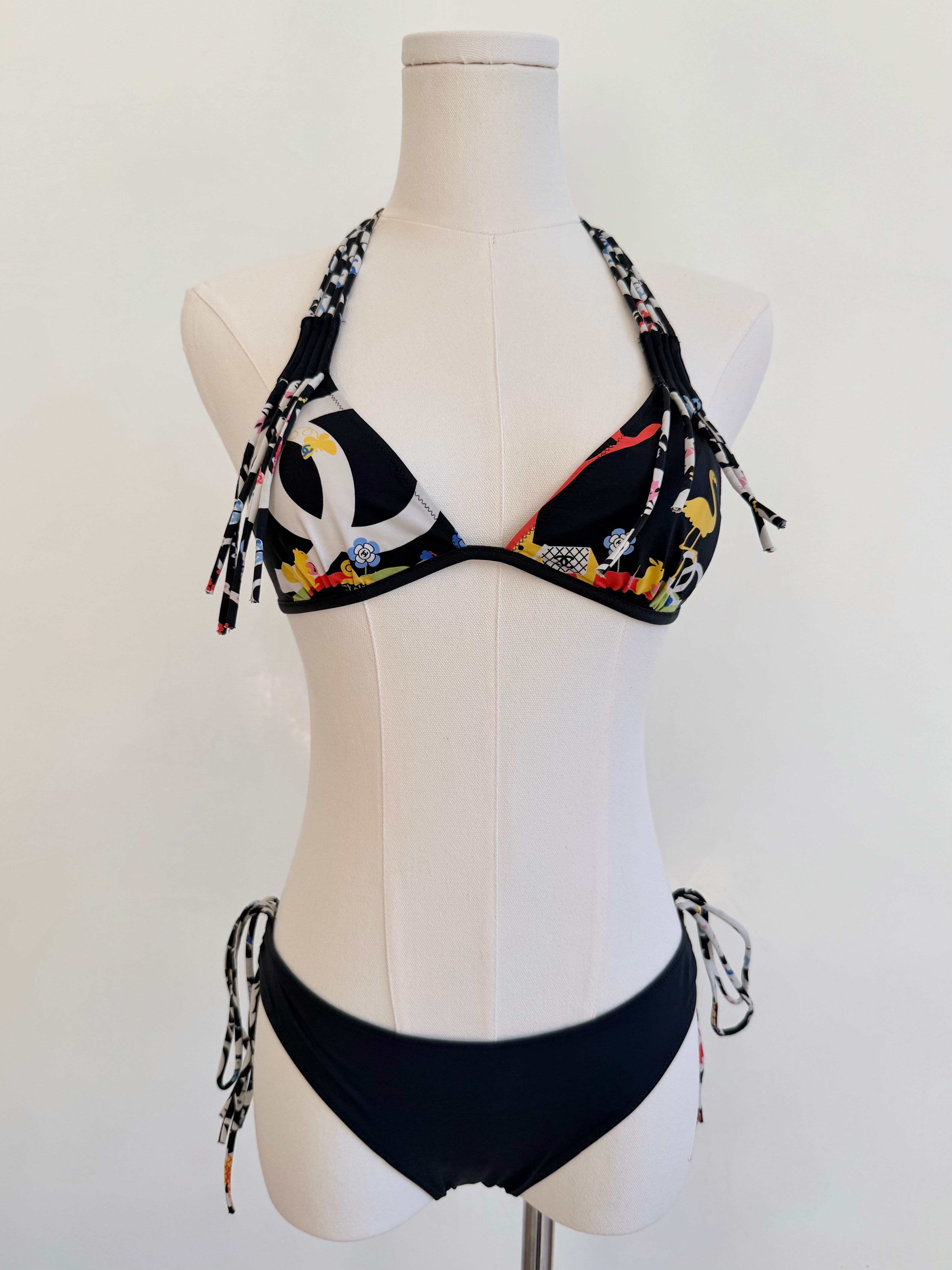 Black & Multicolor Graphic String Bikini Set