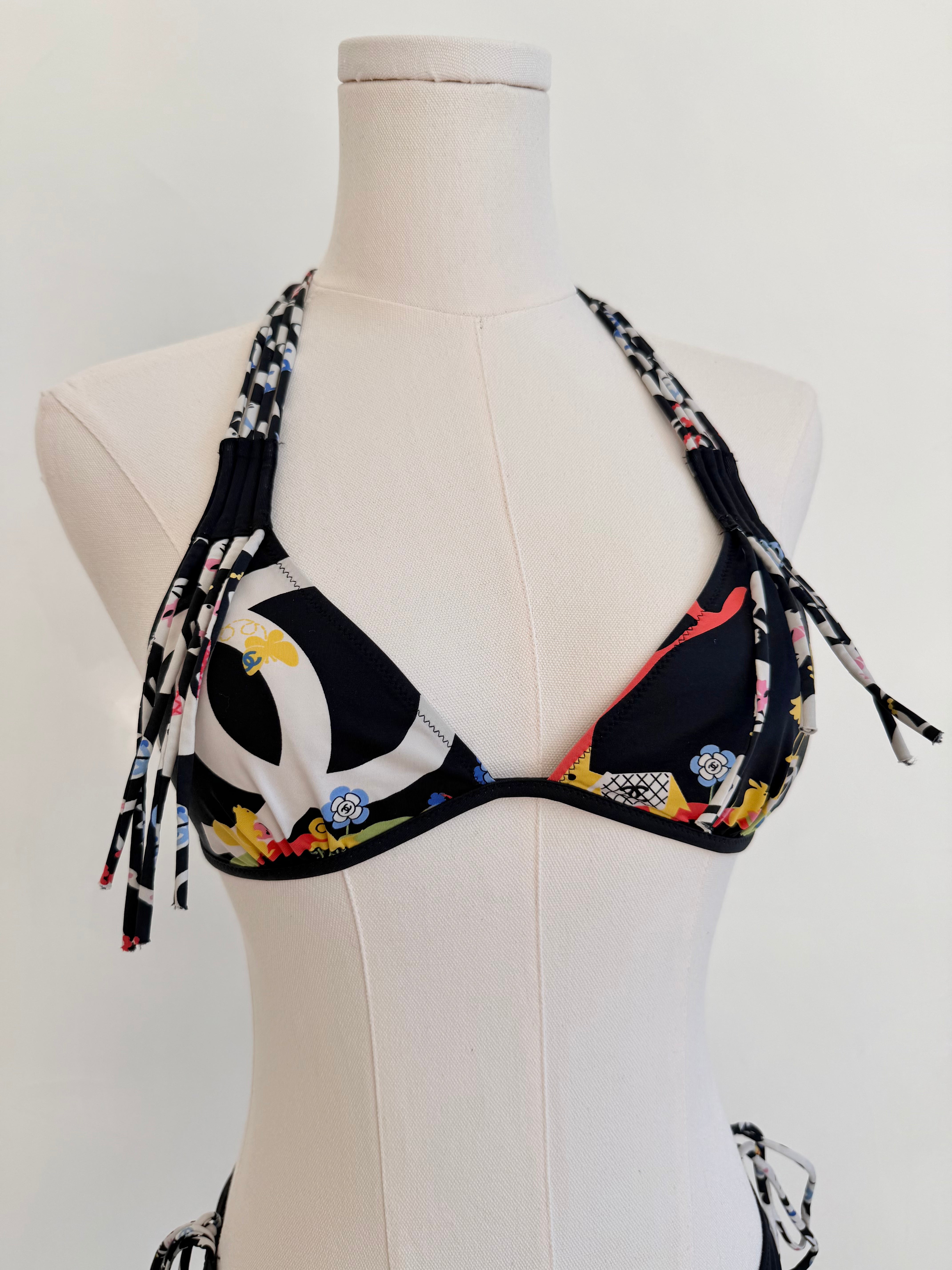 Black & Multicolor Graphic String Bikini Set