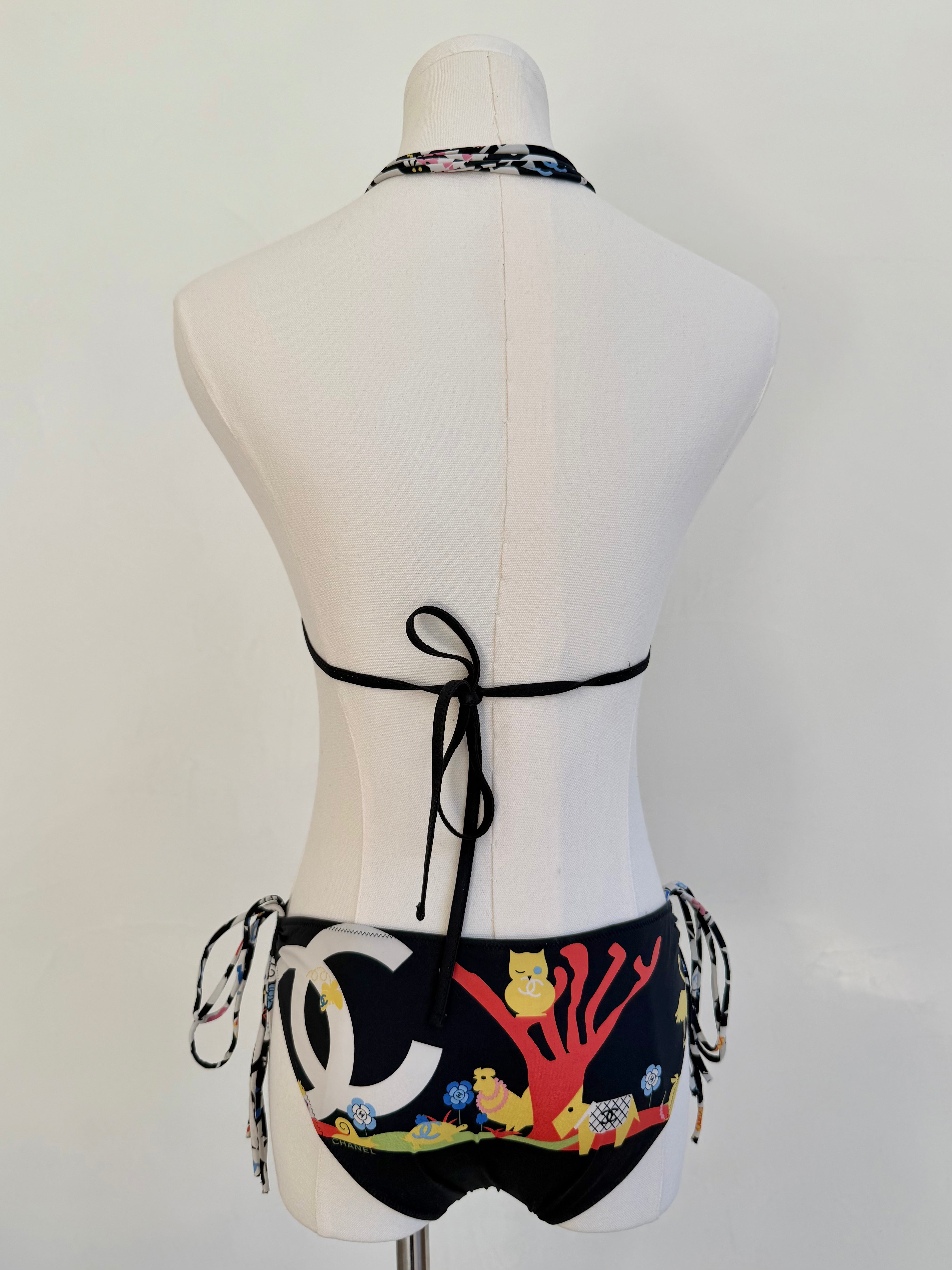 Black & Multicolor Graphic String Bikini Set