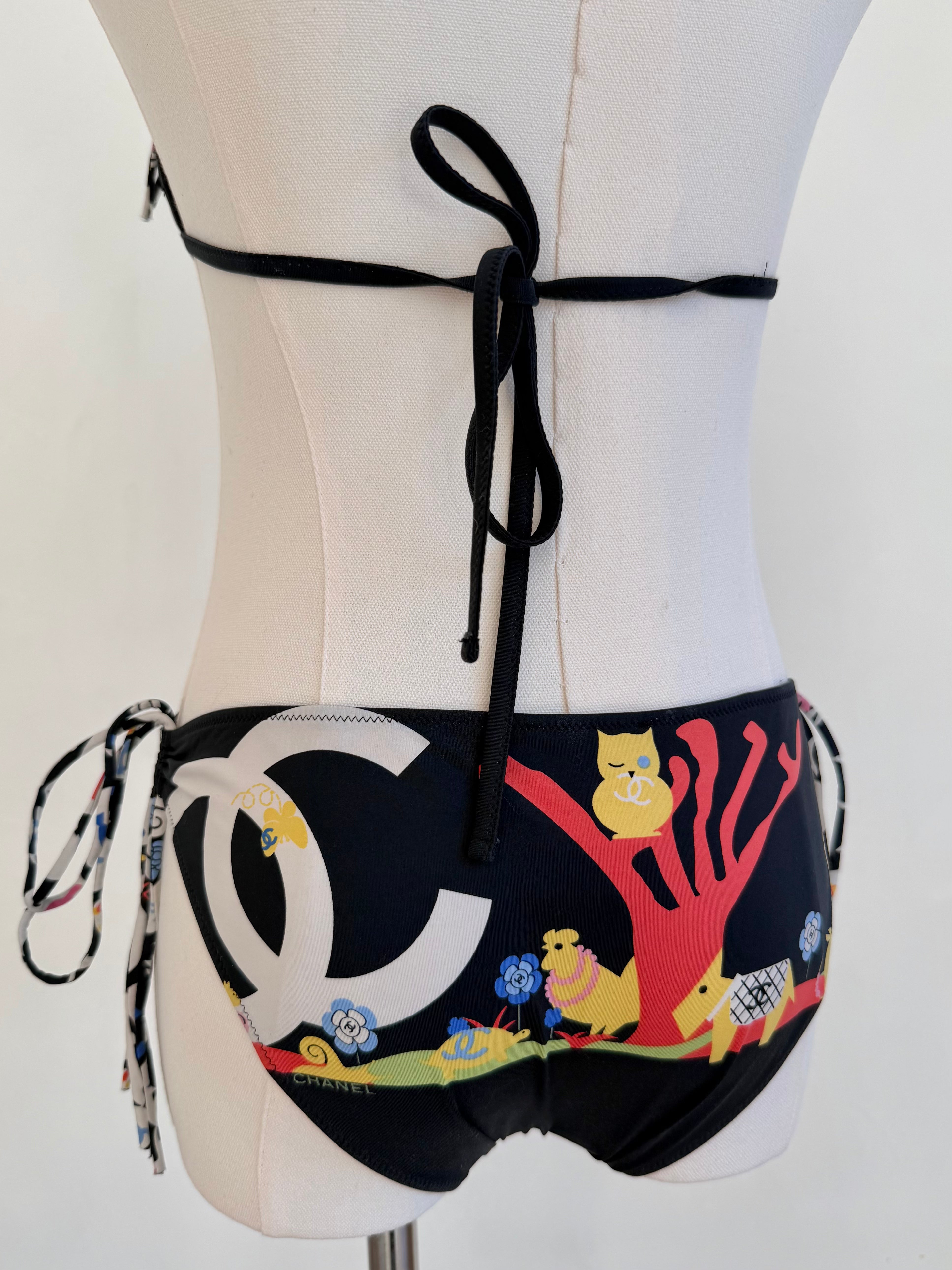 Black & Multicolor Graphic String Bikini Set