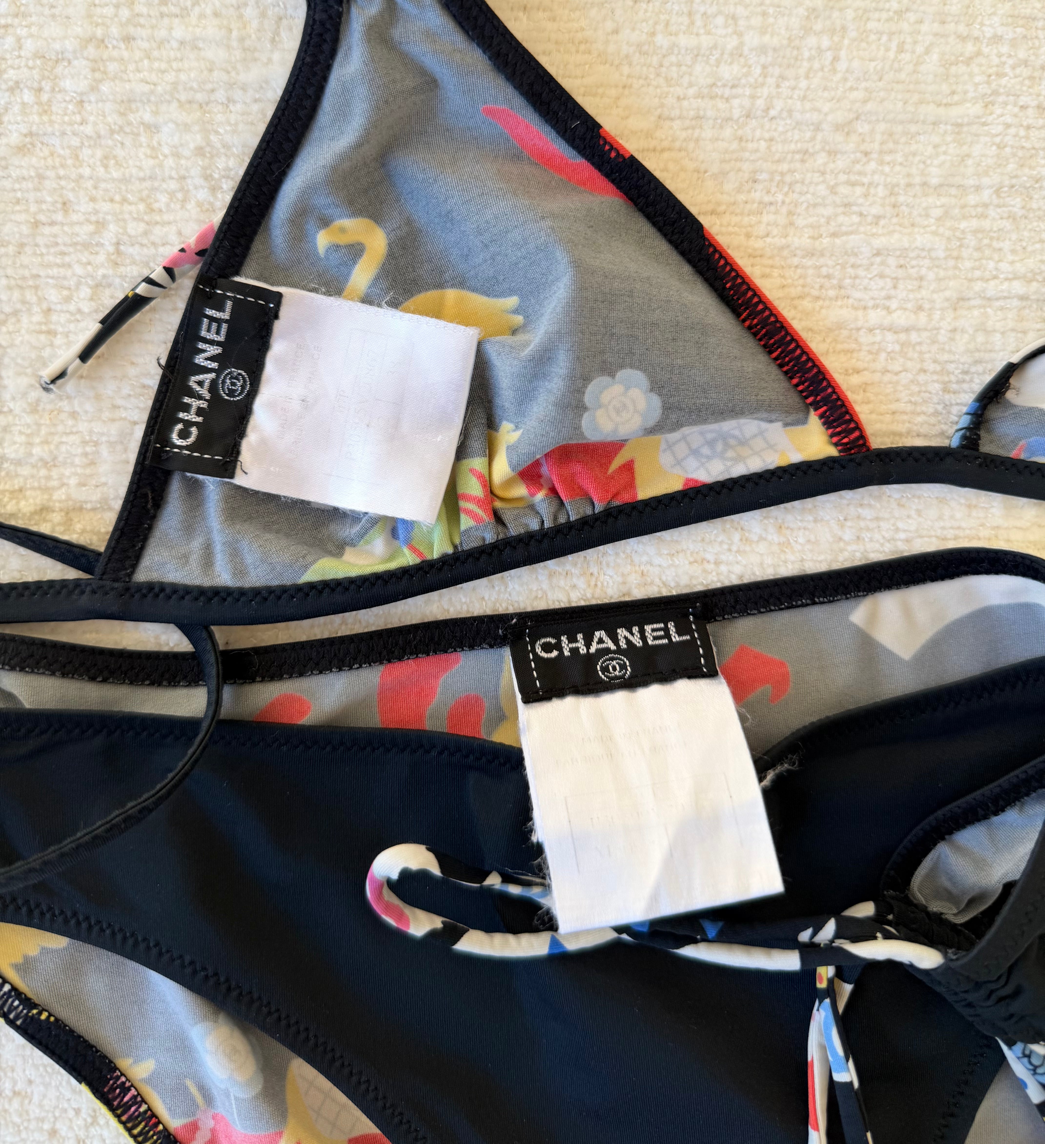 Black & Multicolor Graphic String Bikini Set