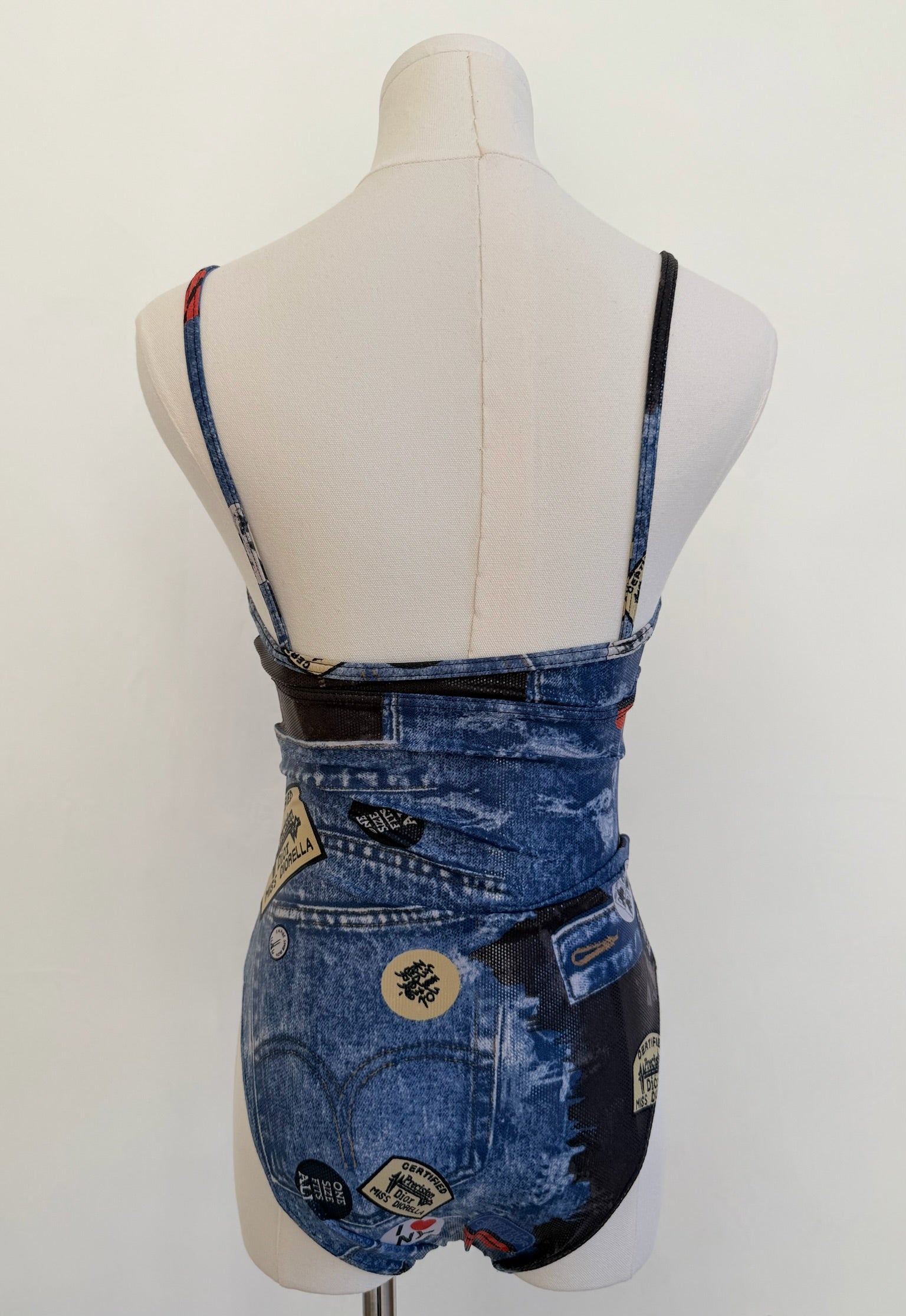 F/W 2001 Blue Denim-Effect Graphic One-Piece Swimsuit