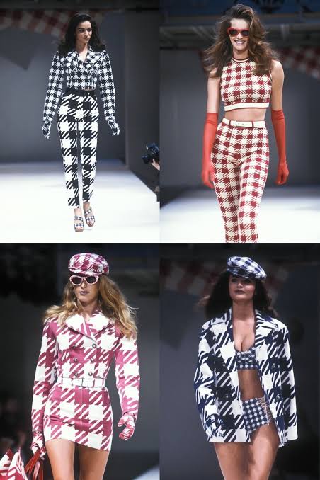 S/S 1992 Red & Ivory Graphic Houndstooth Knit Bodysuit