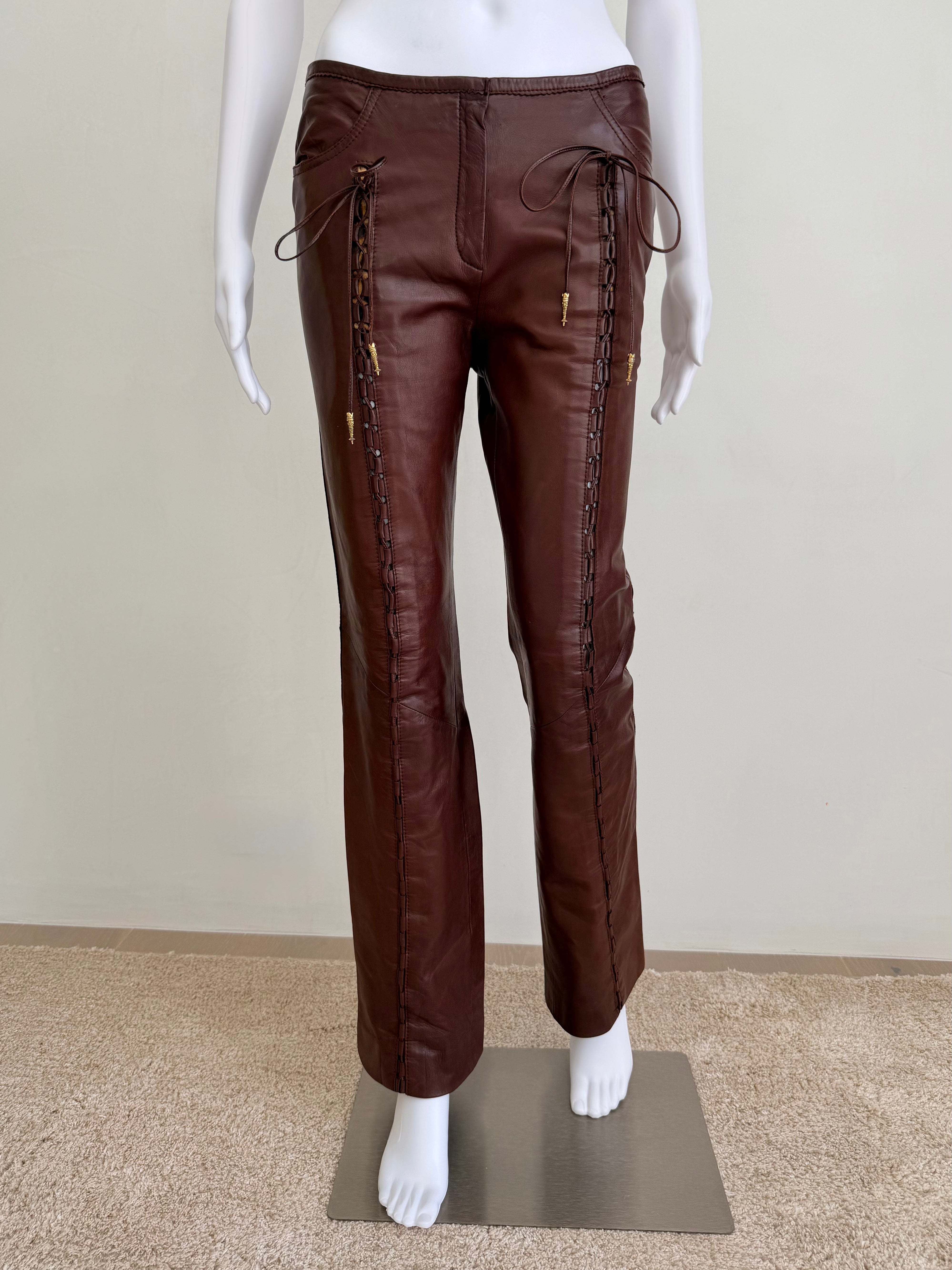S/S 2004 Butterfly Lace-Up Brown Leather Pants
