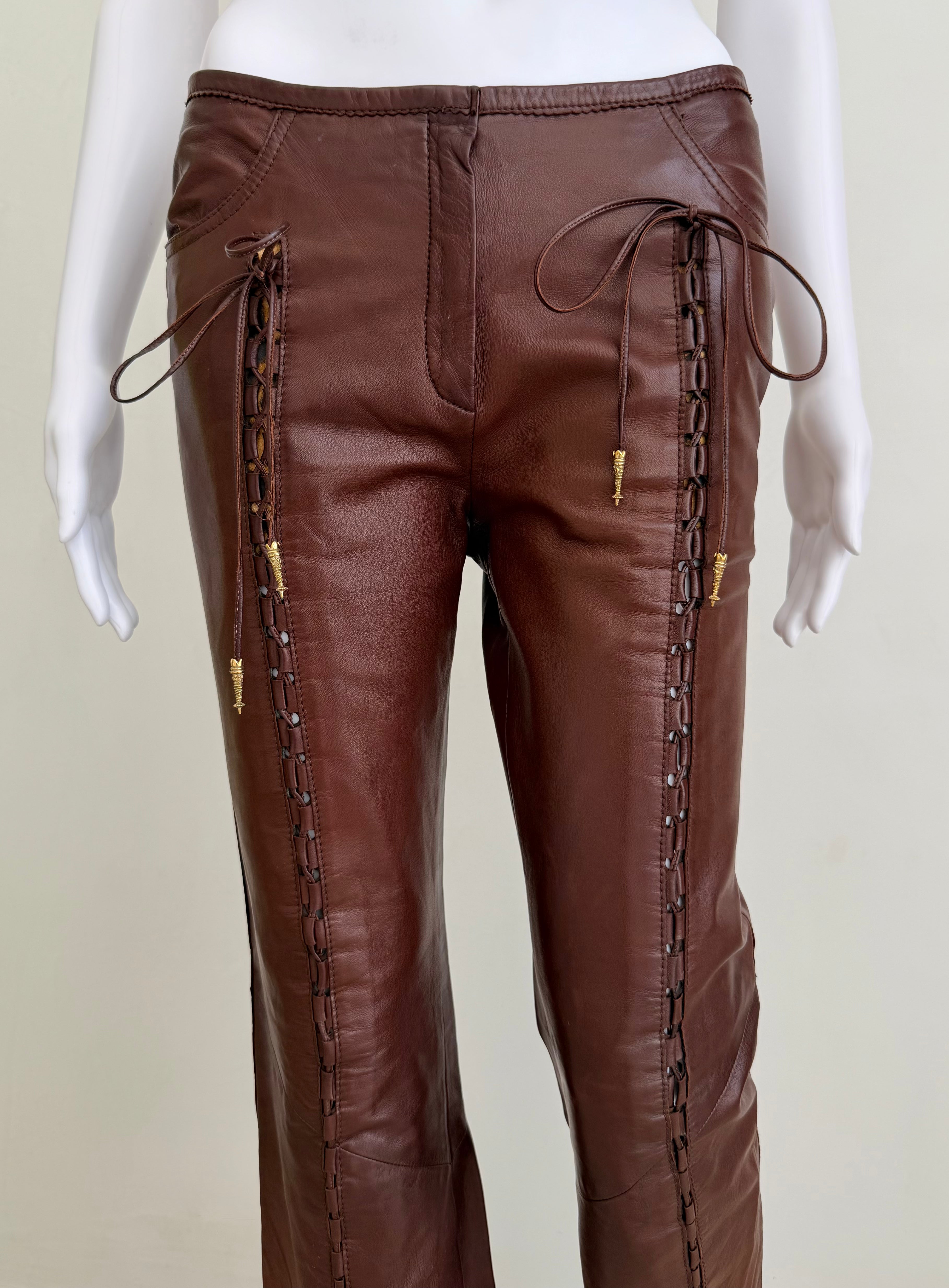 S/S 2004 Butterfly Lace-Up Brown Leather Pants