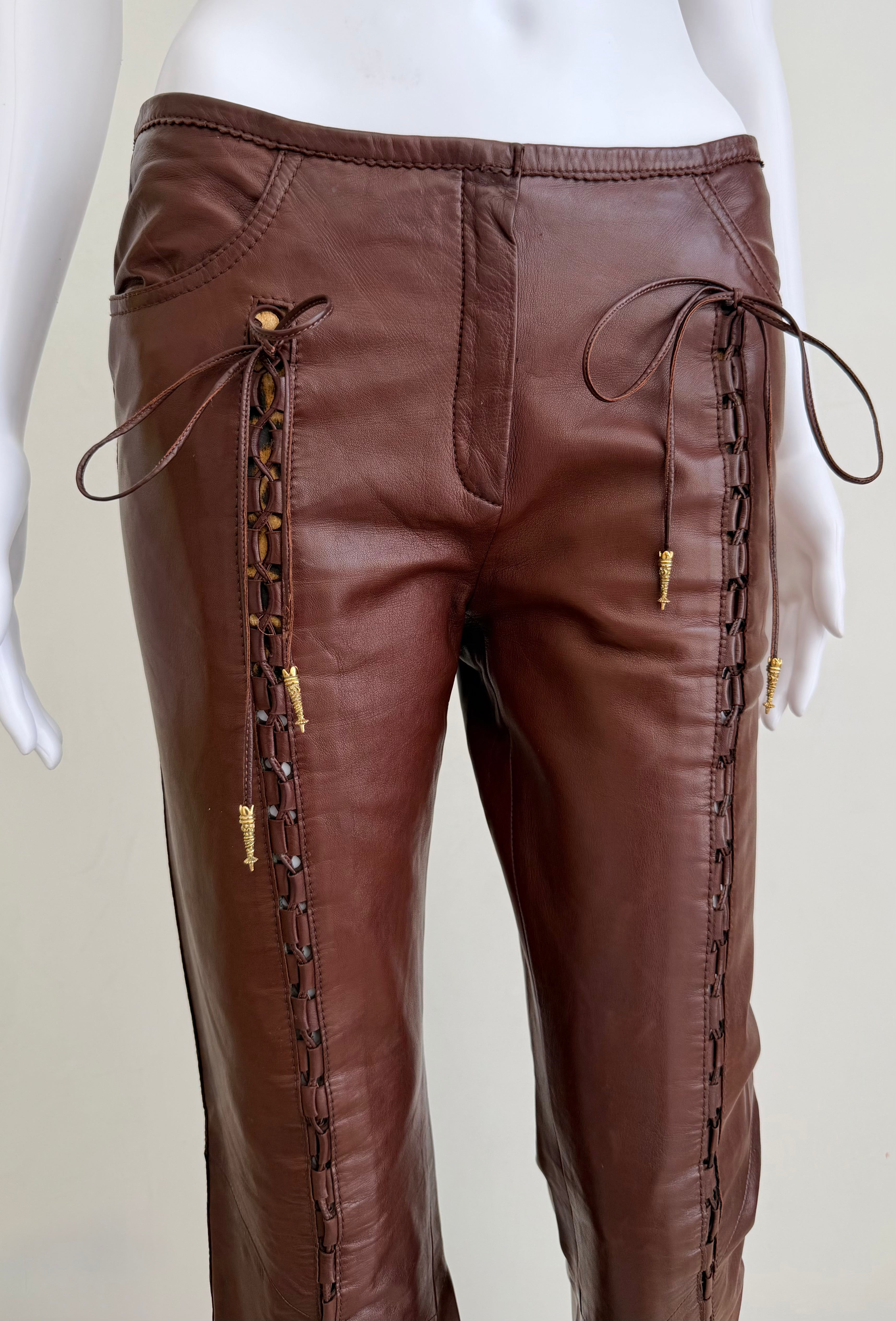 S/S 2004 Butterfly Lace-Up Brown Leather Pants
