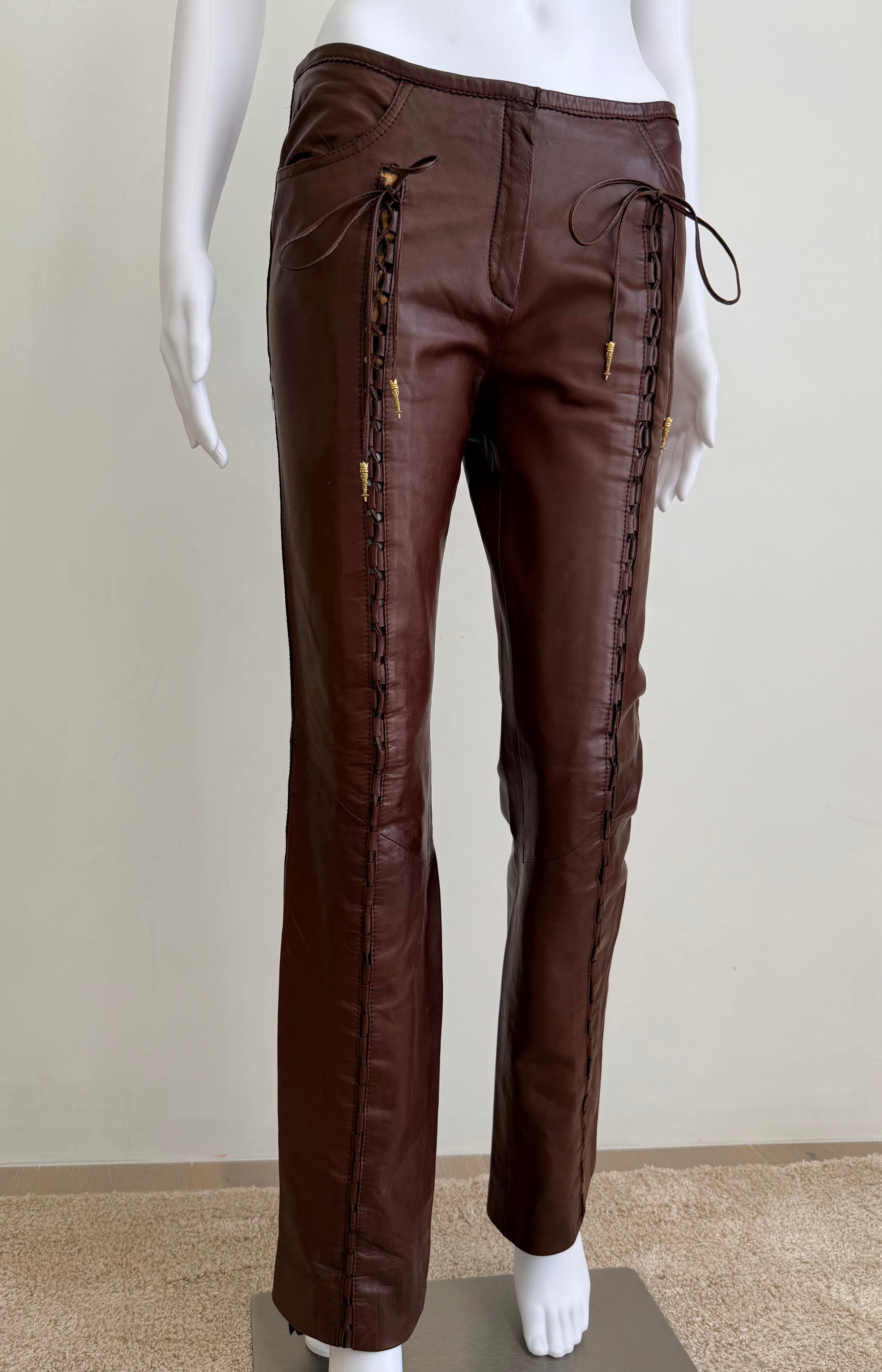 S/S 2004 Butterfly Lace-Up Brown Leather Pants